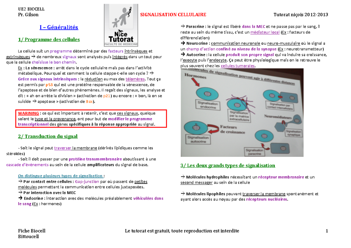 Signalisation Cellulaire 2 - Pr. Gilson SIGNALISATION CELLULAIRE ...