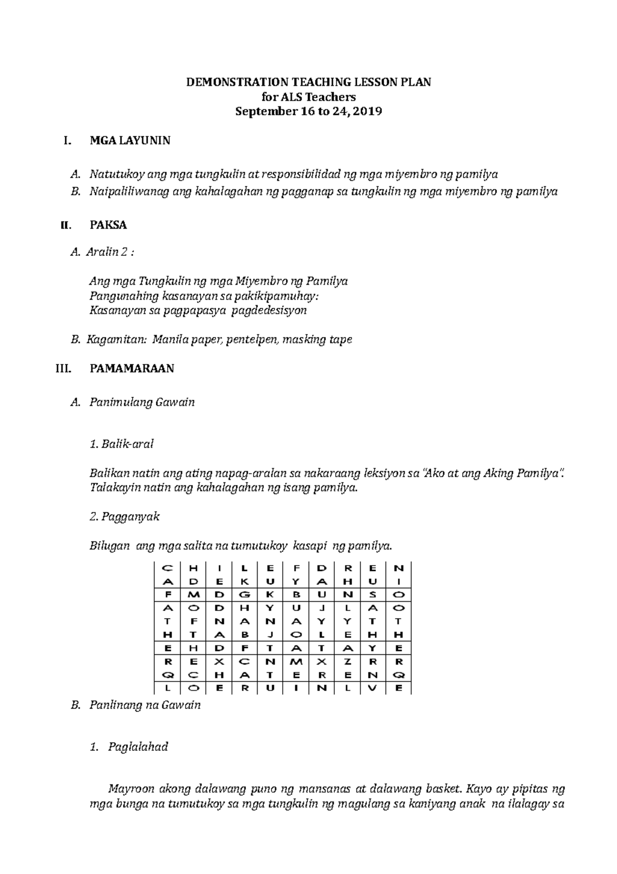 Lesson Plan 1 Demonstration Teaching Lesson Plan For Als Teachers September 16 To 24 2019 I