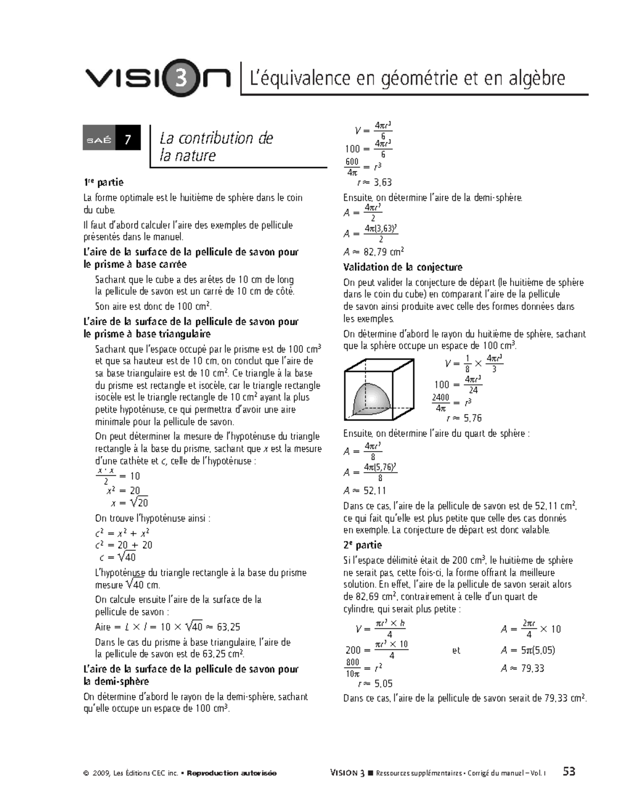 Vision-1 4sn corrige 3 - Math corrected Secondary 4 book - © 2009, Les ...