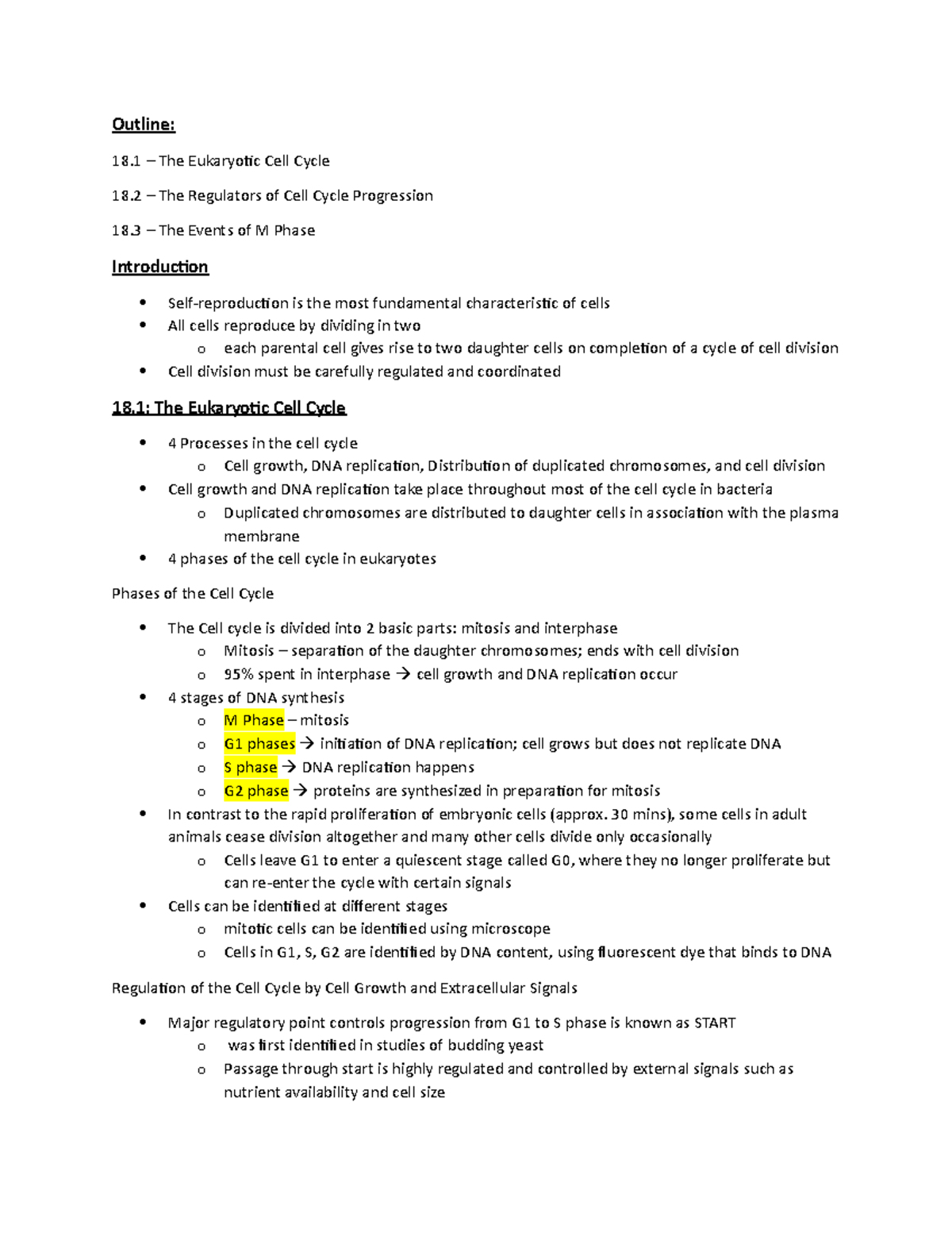 Chapter 18 - The Cell Cycle - Outline: 18 – The Eukaryotic Cell Cycle ...