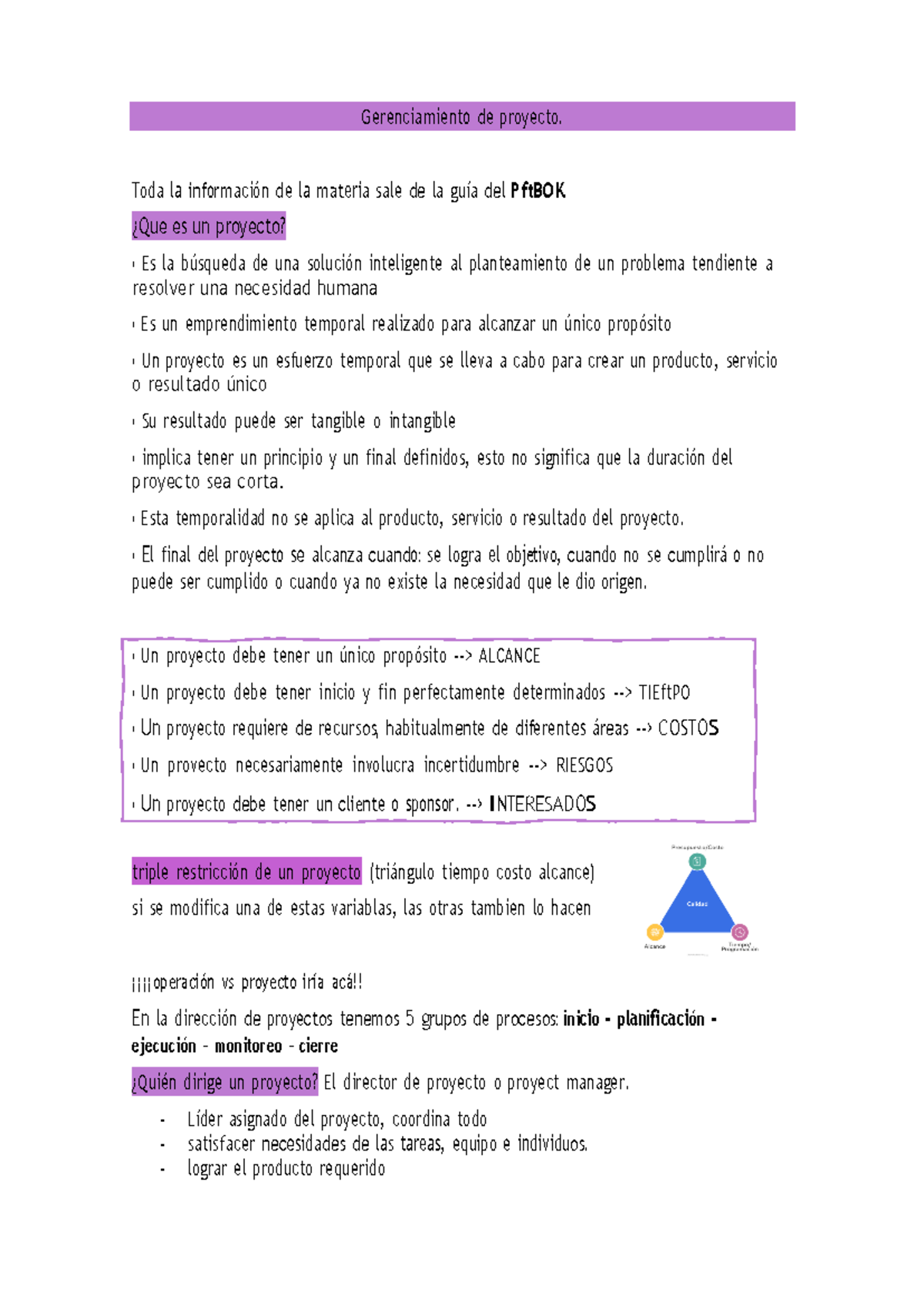 Gerenciamiento De Proyecto Resumen Un Proyecto Debe Tener Un único Propósito Alcance Un 8401