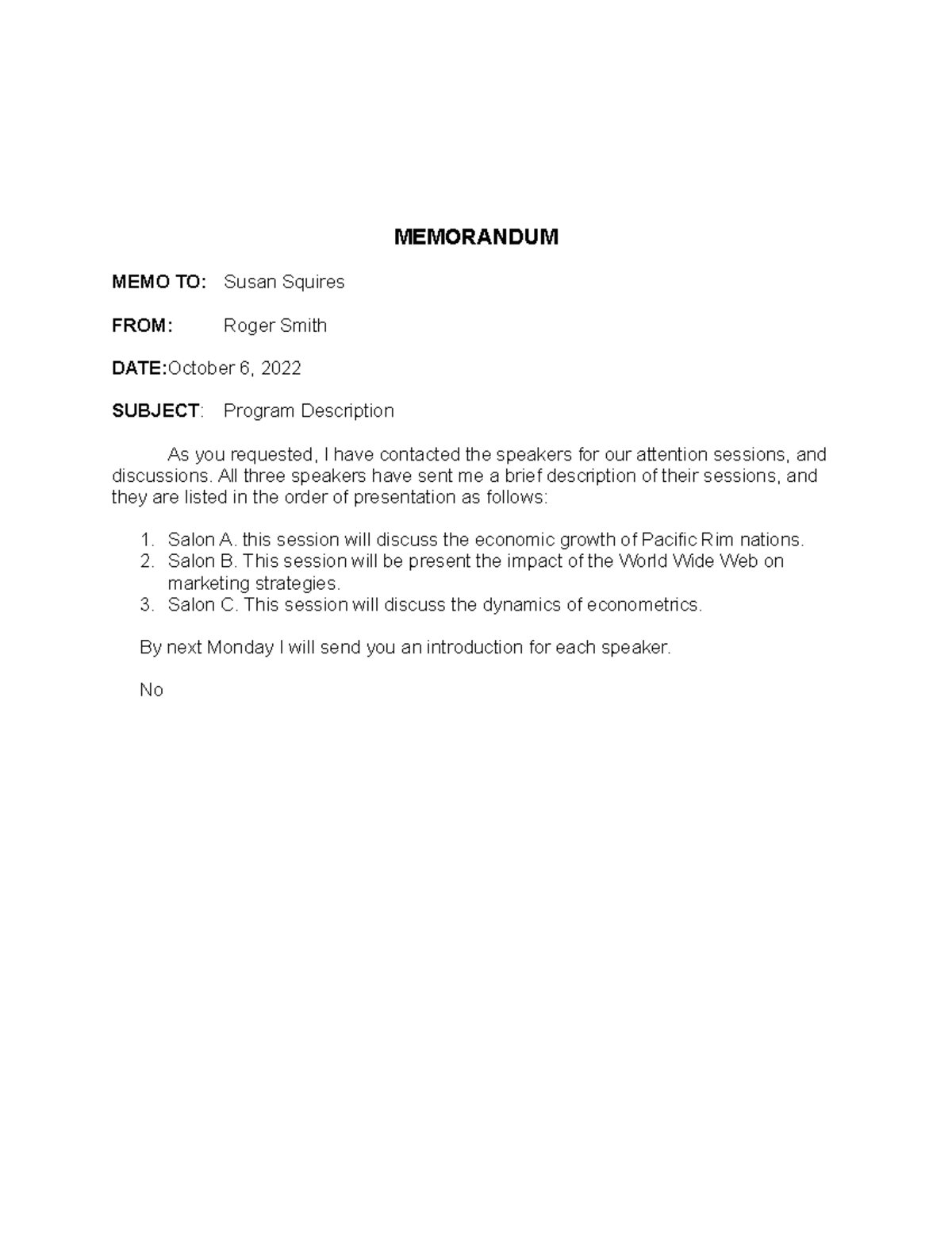 43-28 - nothing really - MEMORANDUM MEMO TO: Susan Squires FROM: Roger ...