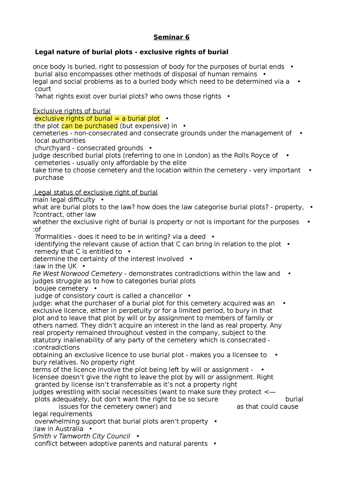 assignment of right of burial