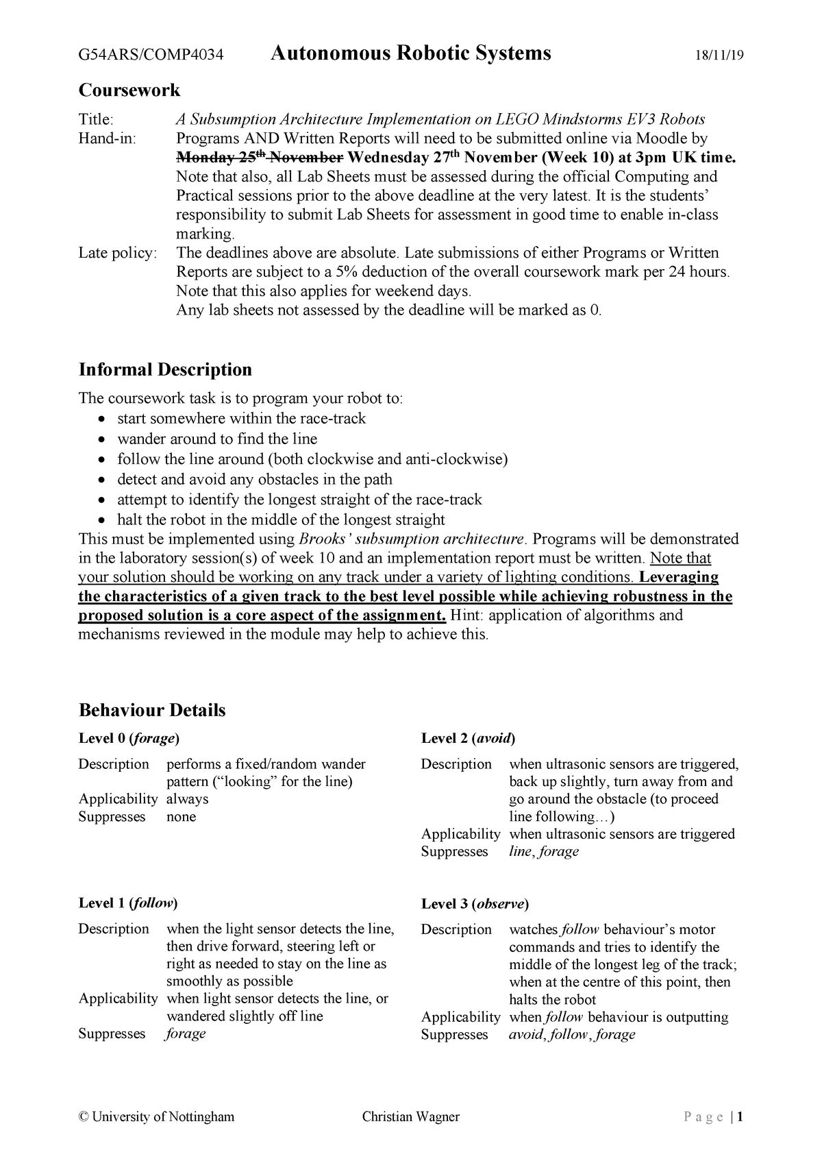 Exam November 2019, questions - G54ARS/COMP4034 Autonomous Robotic ...