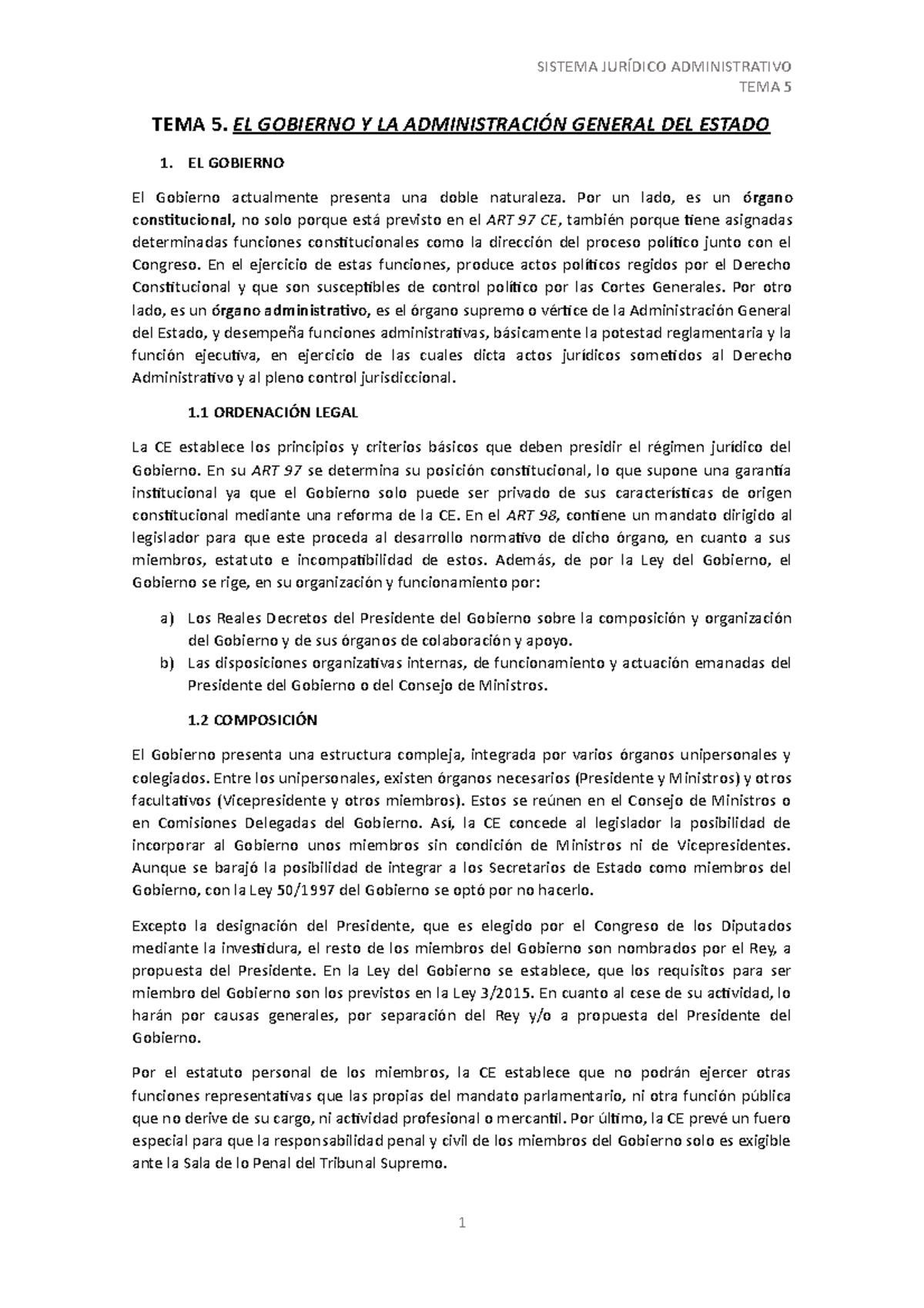 TEMA 5 - Apuntes TEMA 5 - TEMA 5 TEMA 5. EL GOBIERNO Y LA ...