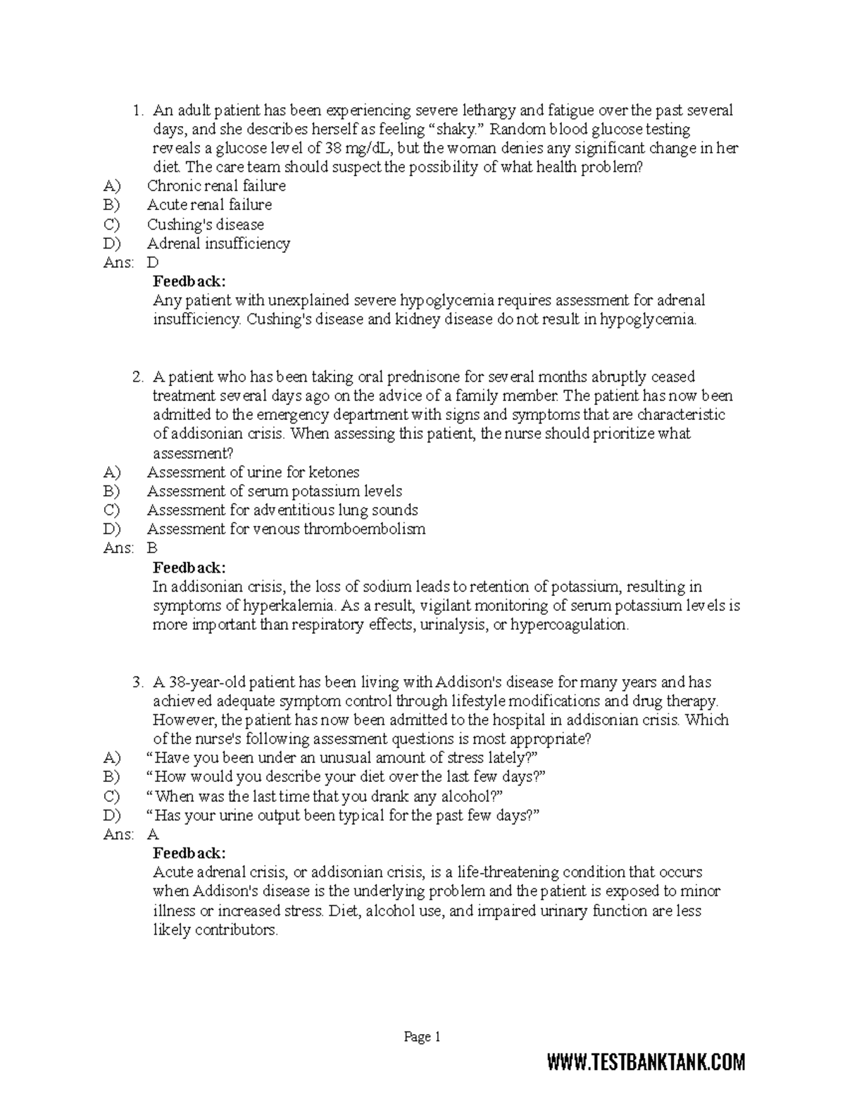 Chapter 45 Drug Therapy for Addison's Disease and Cushing's DiseaseTestBankTank An adult