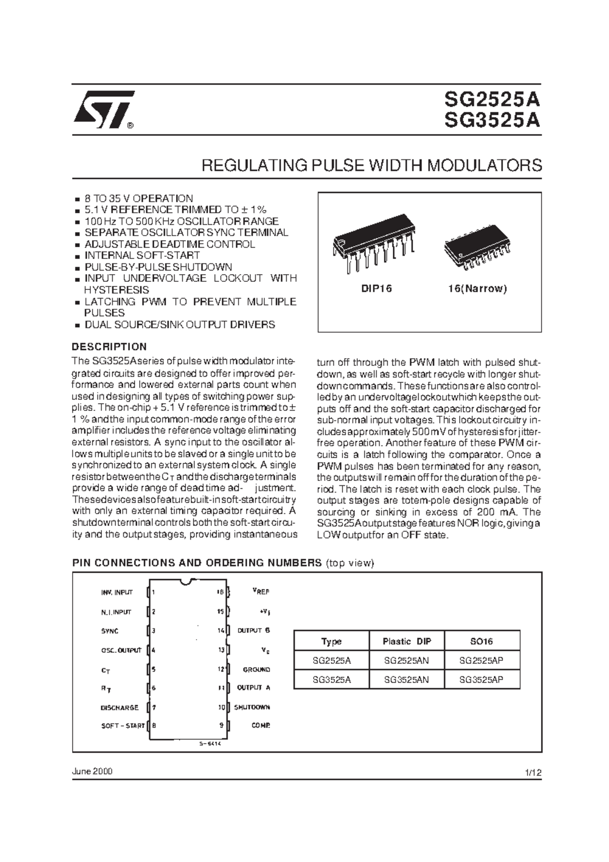 SG3525A STMicroelectronics - SG2525A SG3525A REGULATING PULSE WIDTH ...