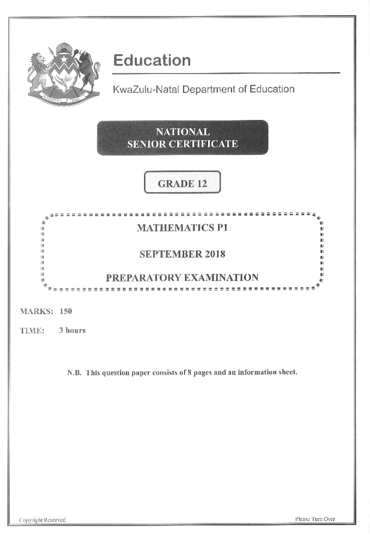 SEPT-P1- Qpmemo - math past papers - TMPF6212 - Studocu