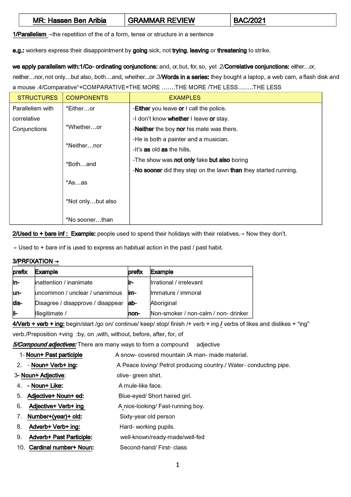 Brief grammar rules for bac Mr hassen ben aribia - 1 /Parallelism →the ...