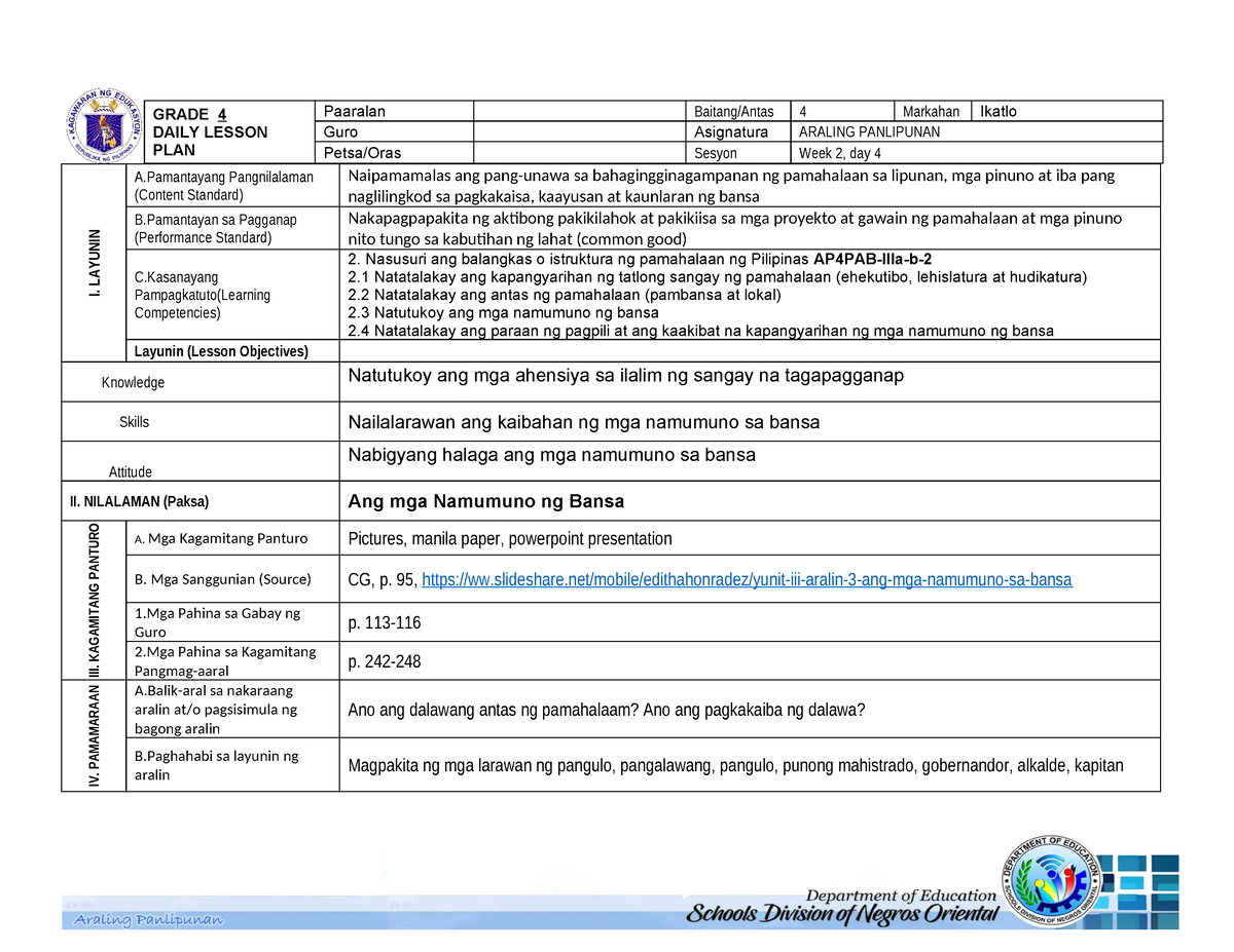 AP4 3rd Q Sesyon 9 - OK OK OK - I. LAYUNIN A Pangnilalaman (Content ...