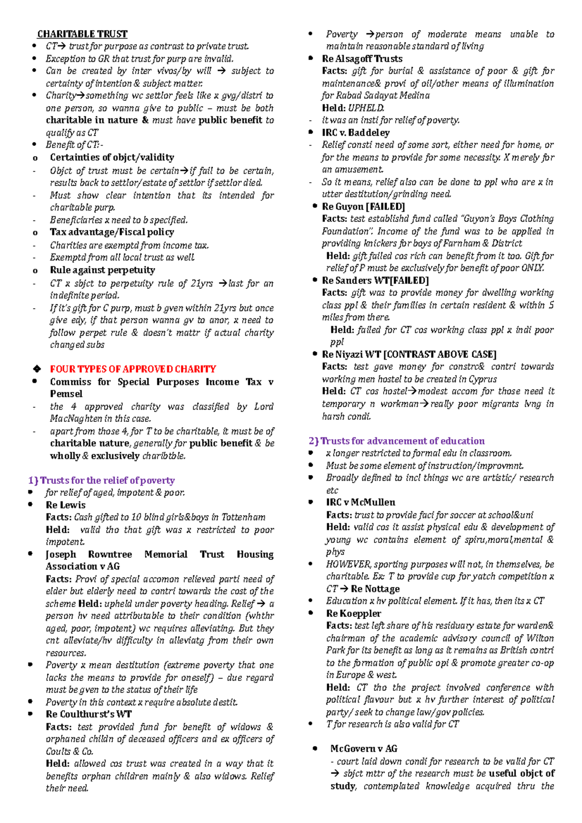 Equity notes CHARITABLE TRUST CT trust for purpose as contrast to