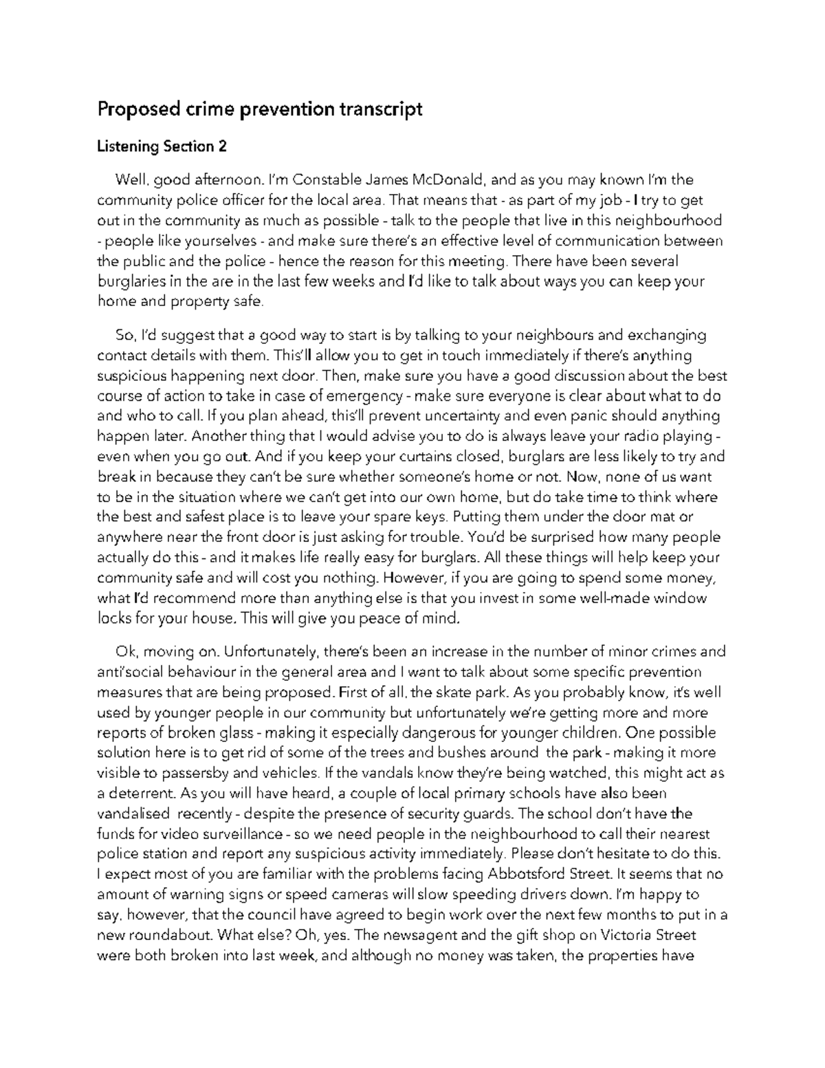 Proposed crime prevention transcript - Econimic - Studocu