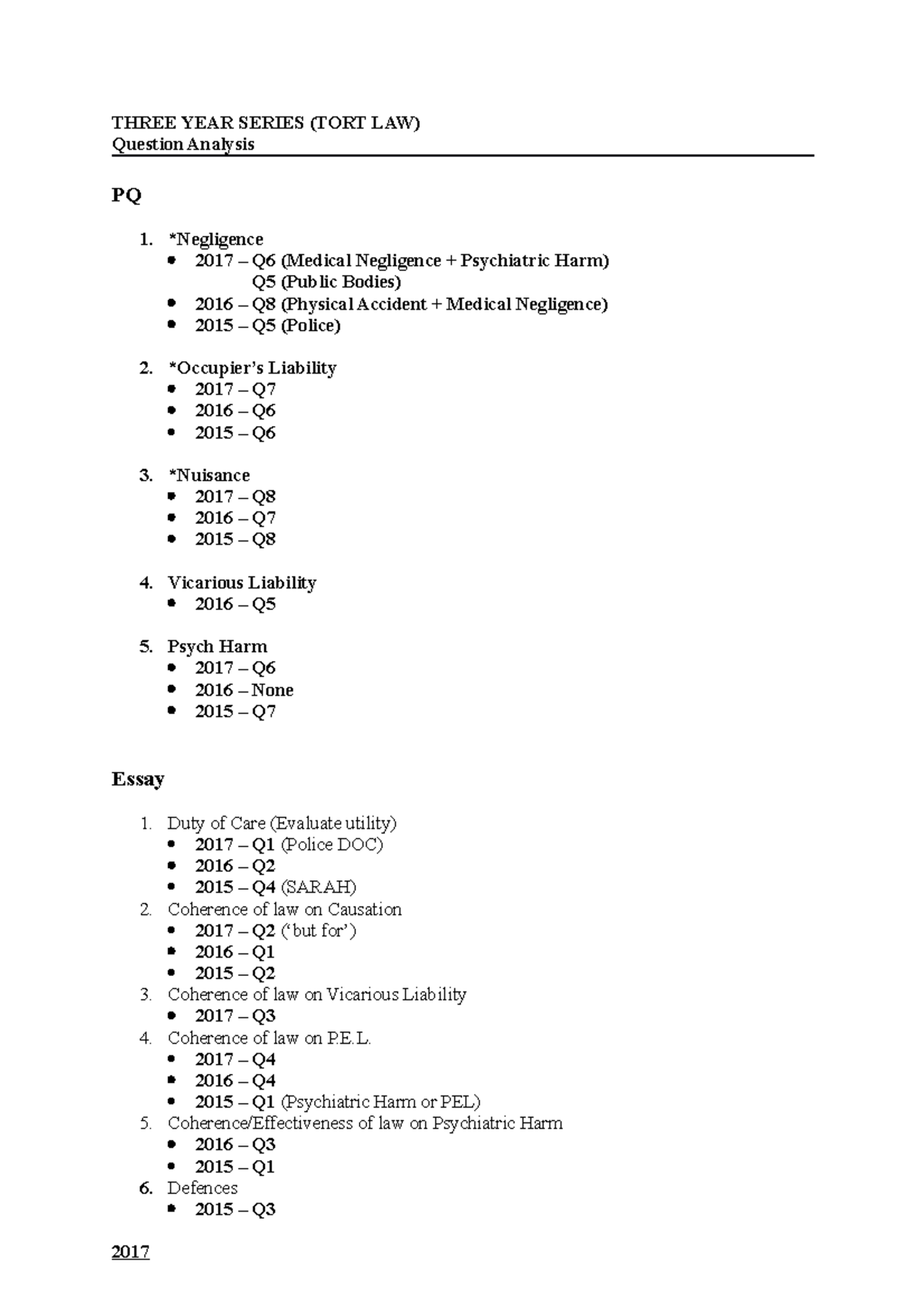 Tort 14-17 Exam Answers - Three Year Series (tort Law) Question 