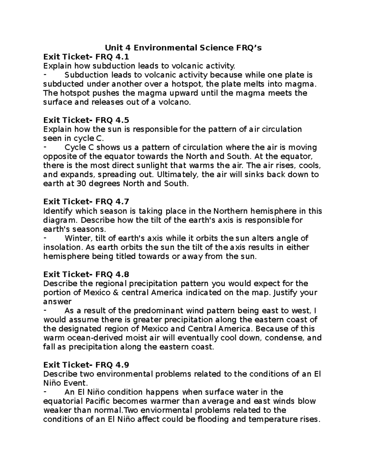 Unit 4 Environmental Science FRQ - Explain how subduction leads to ...
