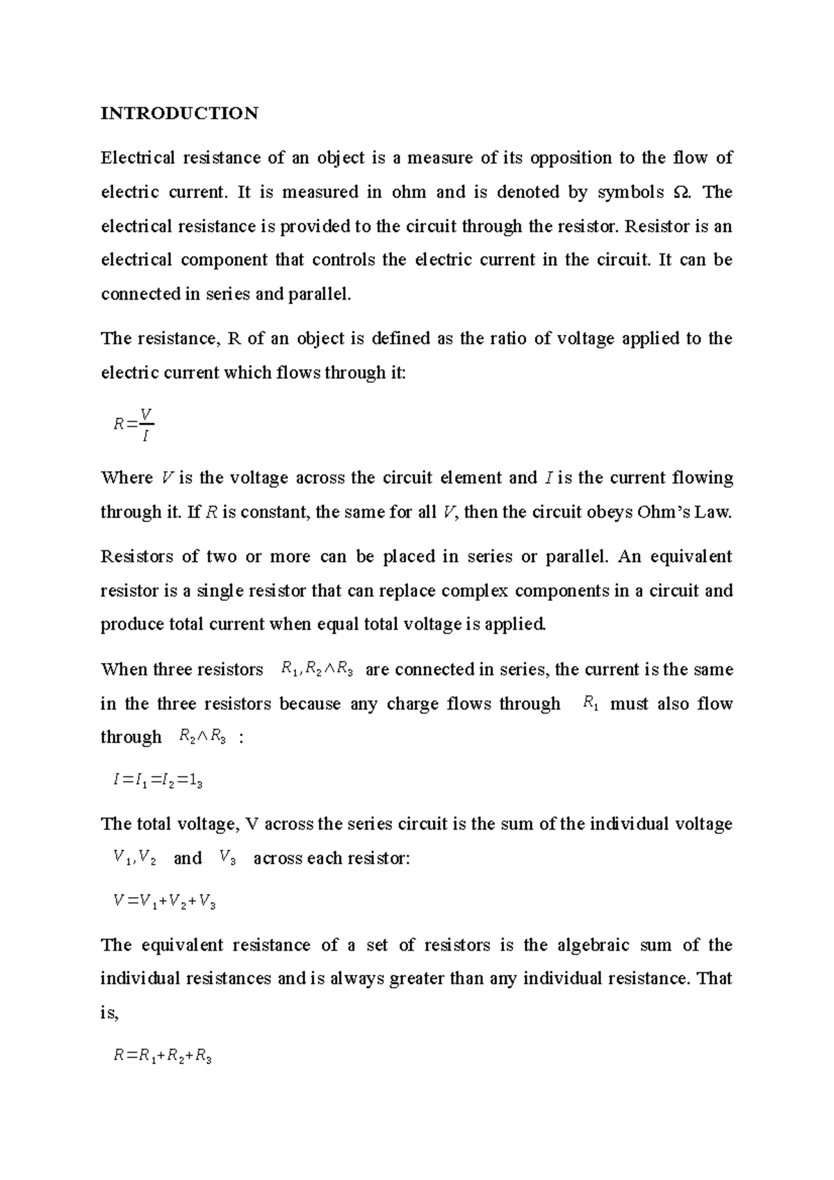Introduction (electrical resistance) - INTRODUCTION Electrical ...