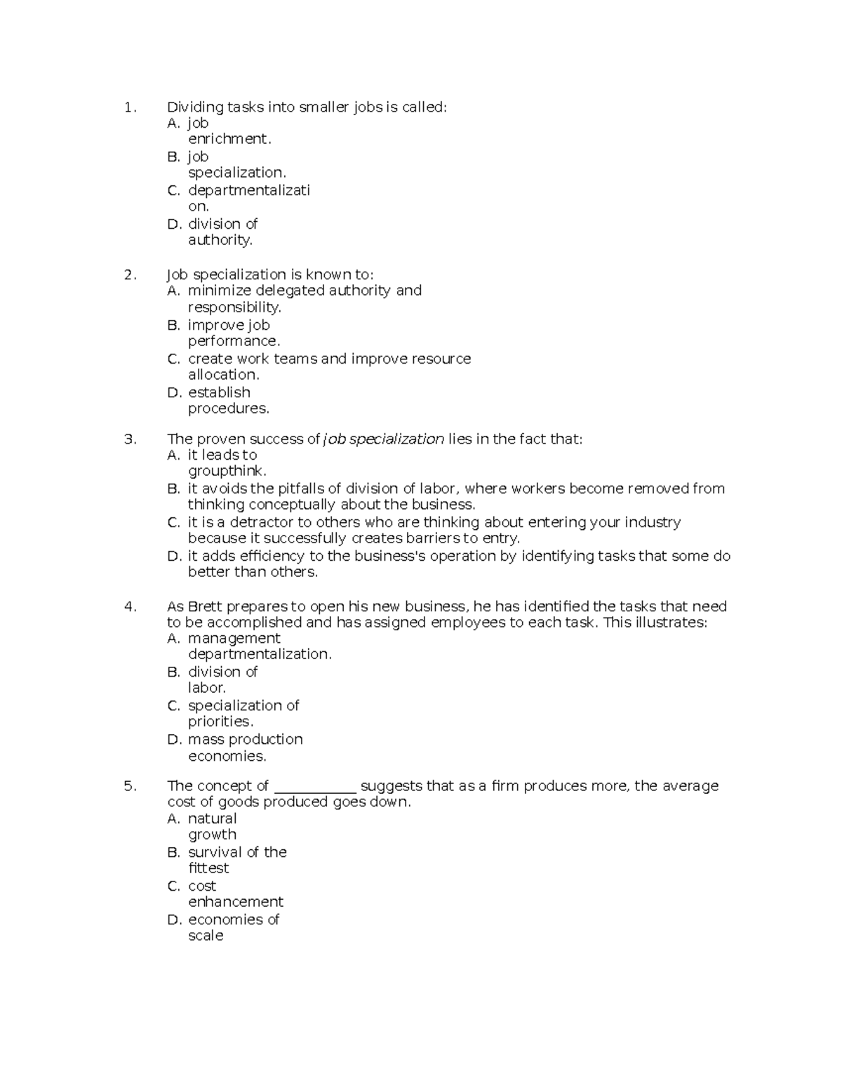 Practice Test 4 Chap8 No Key - Dividing tasks into smaller jobs is ...