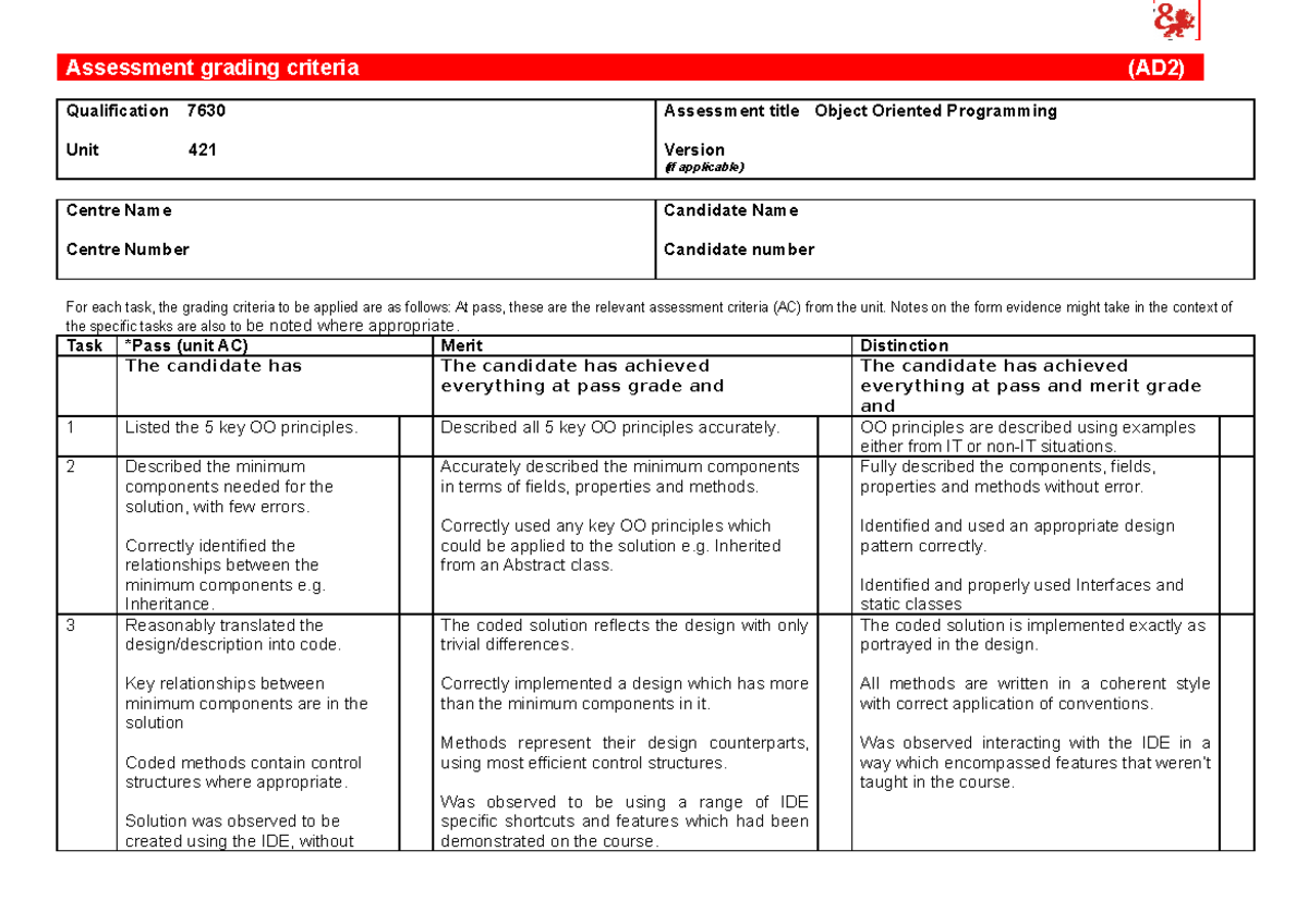 Sample/practice exam 12 September 2017, answers - Assessment grading ...