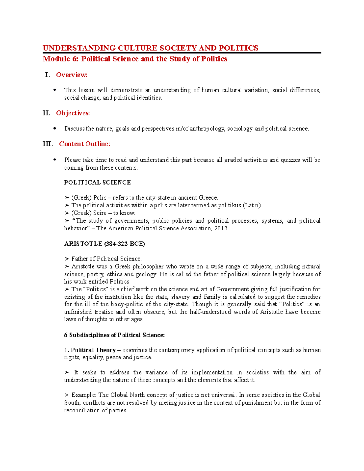 Module 6 Political Science And The Study Of Politics - UNDERSTANDING ...