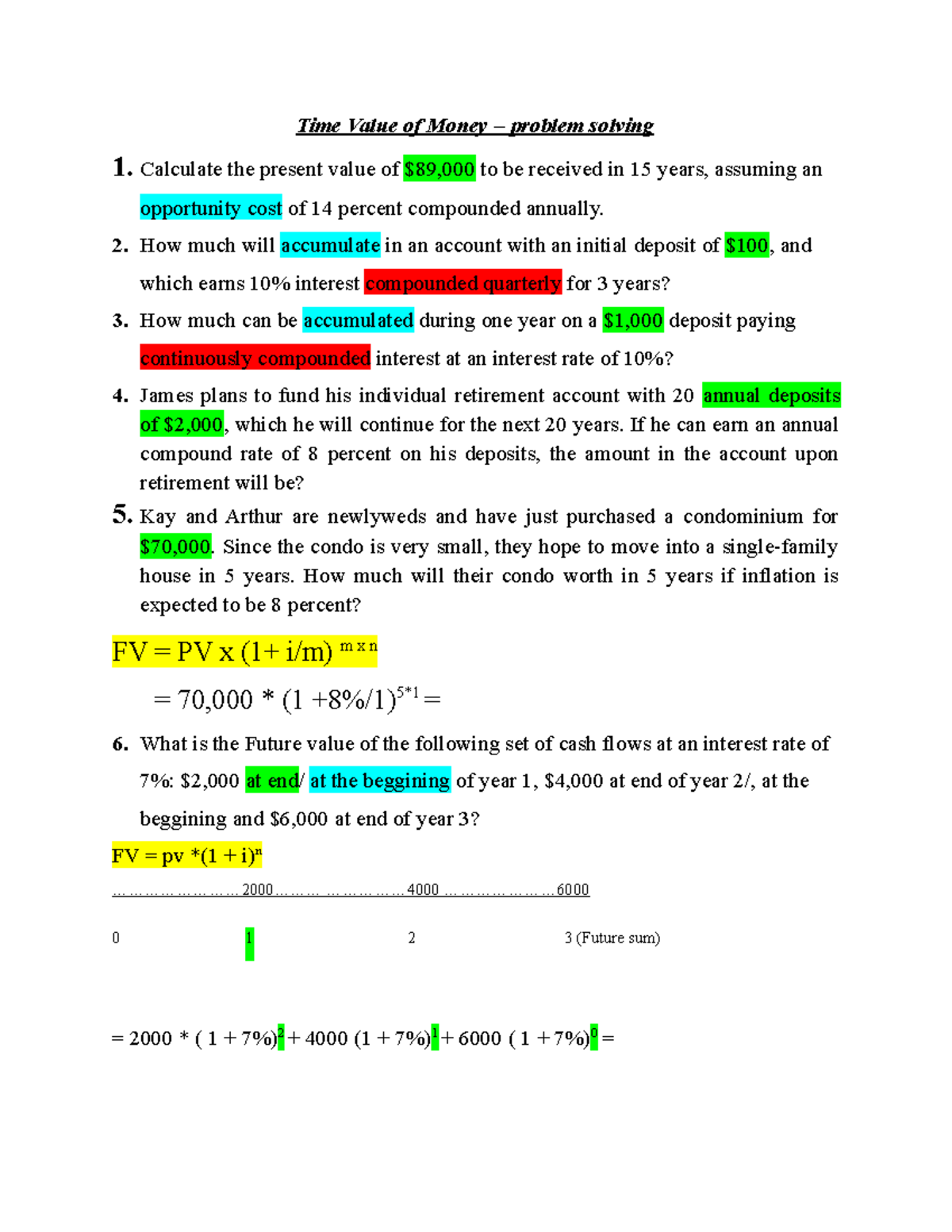 Time Value of Money - revision - Time Value of Money – problem solving ...