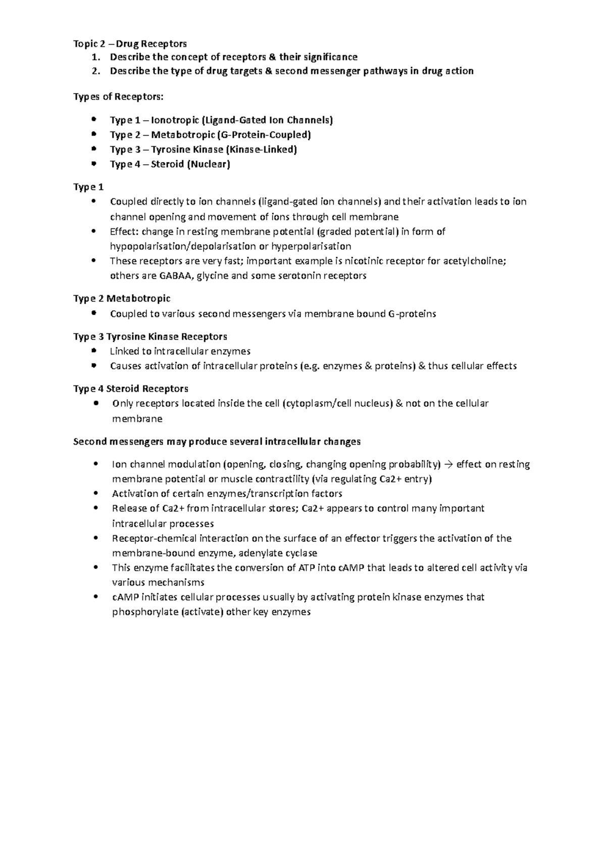 Topic 2 – Drug Receptors - Topic 2 – Drug Receptors 1. Describe the ...