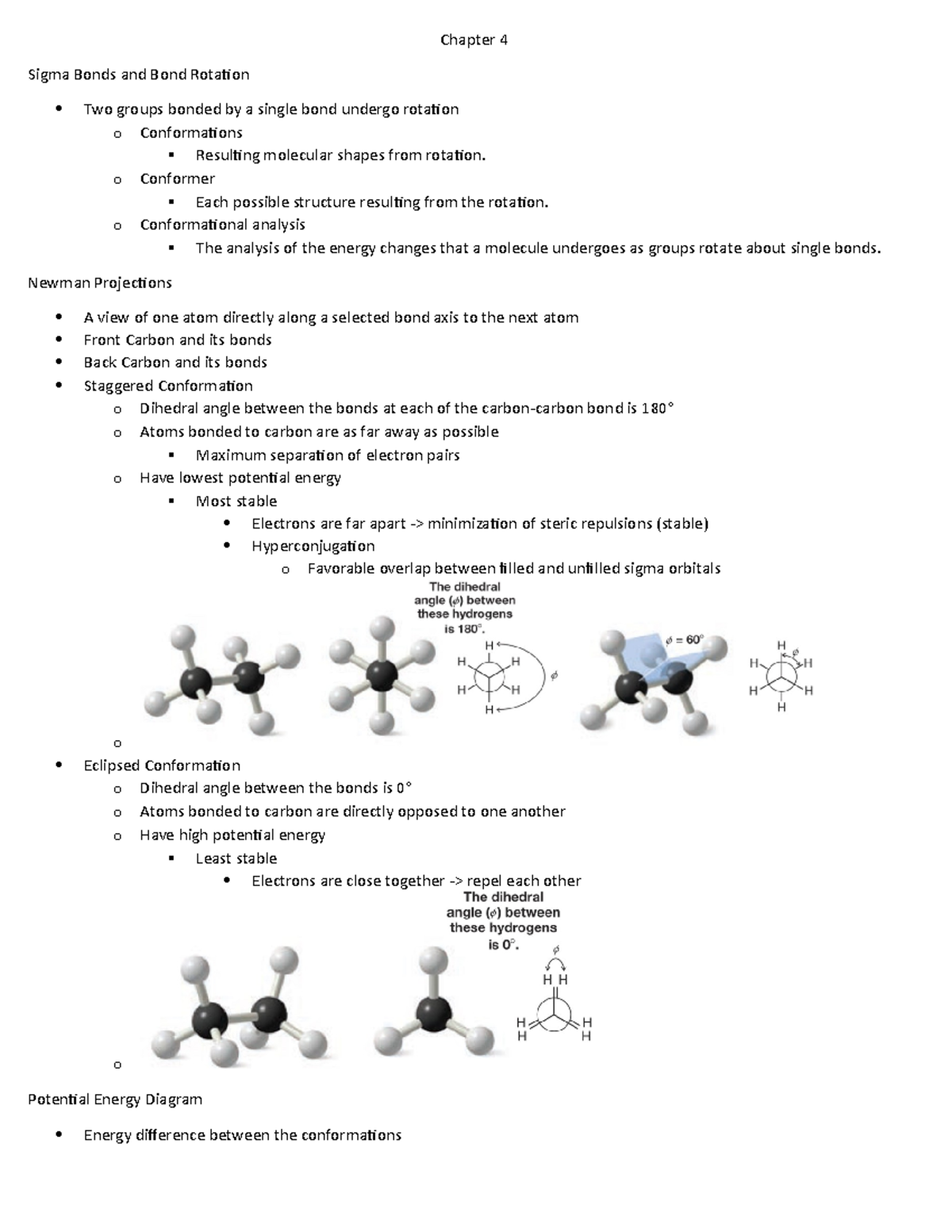 Chapter 4 Notes - Chapter 4 Sigma Bonds and Bond Rotation Two groups ...