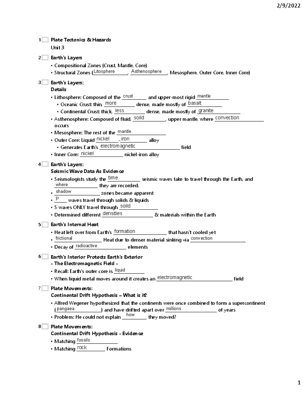 Unit 3 Notes FILL IN - Earth Science - Plate Tectonics & Hazards Unit 3 ...