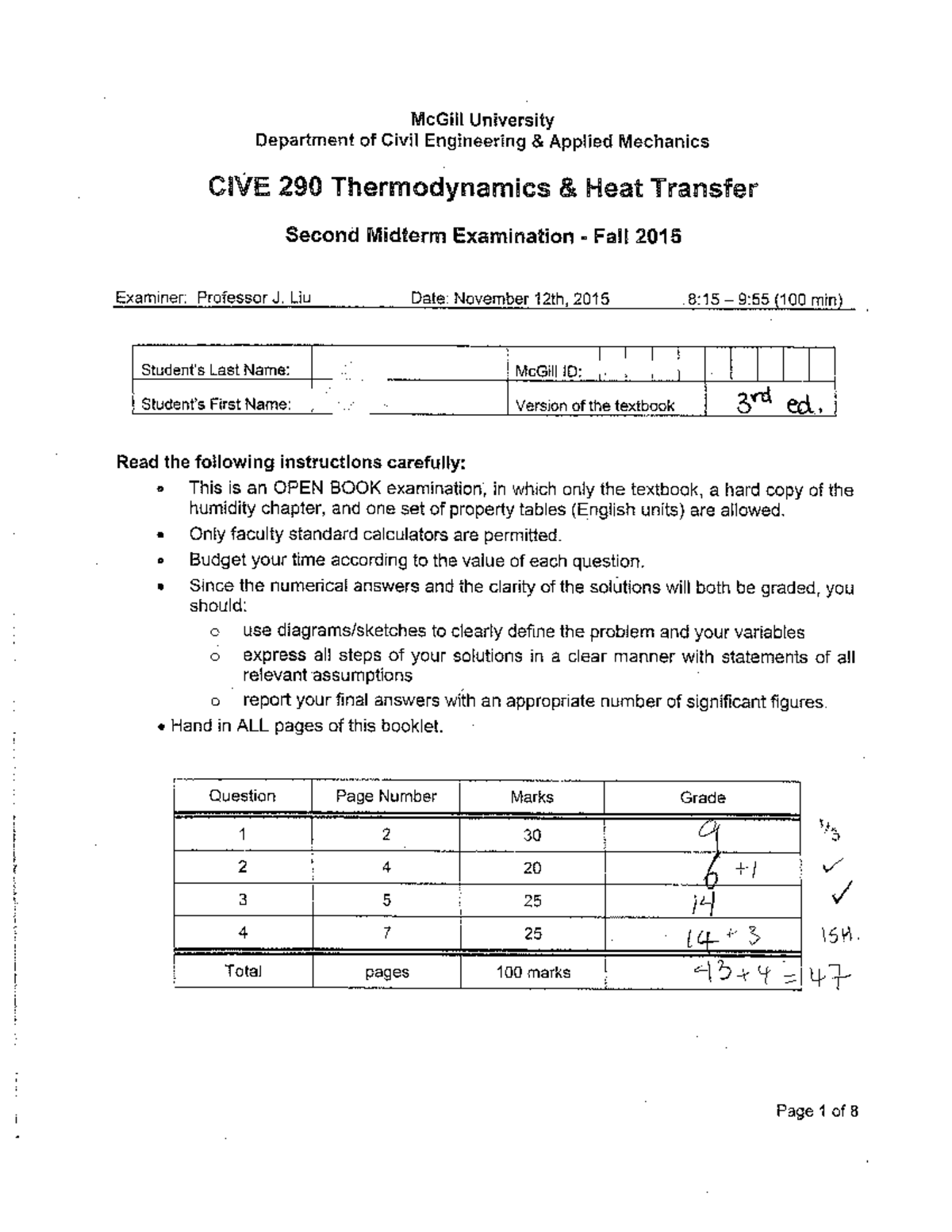 Midterm exam 12 November Fall 2015, questions and answers - e , w t ...