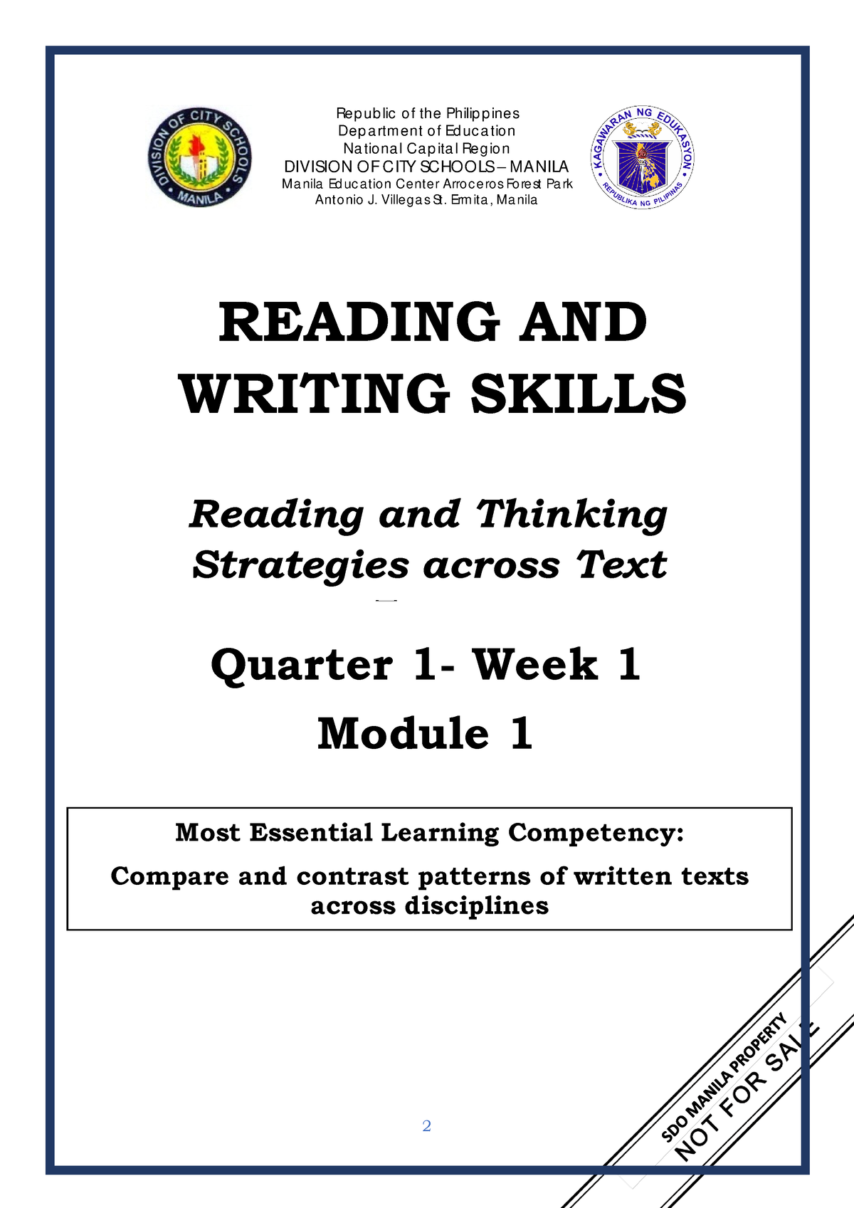 Reading AND Writing Q1 W1 Mod1 - READING AND WRITING SKILLS Republic Of ...