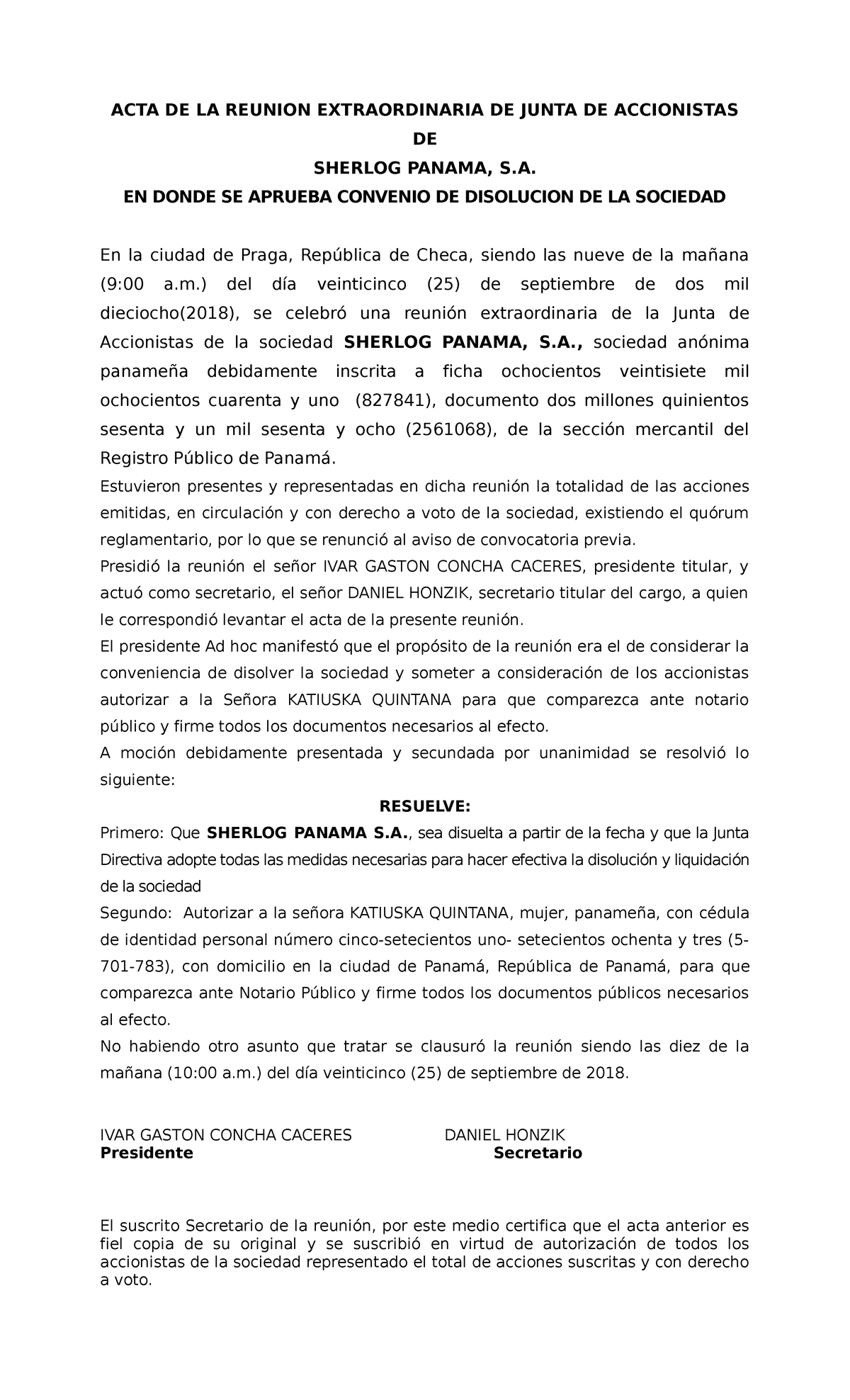 Acta De Disolucion Modelo Acta De Disolución De Una Sociedad Anónima