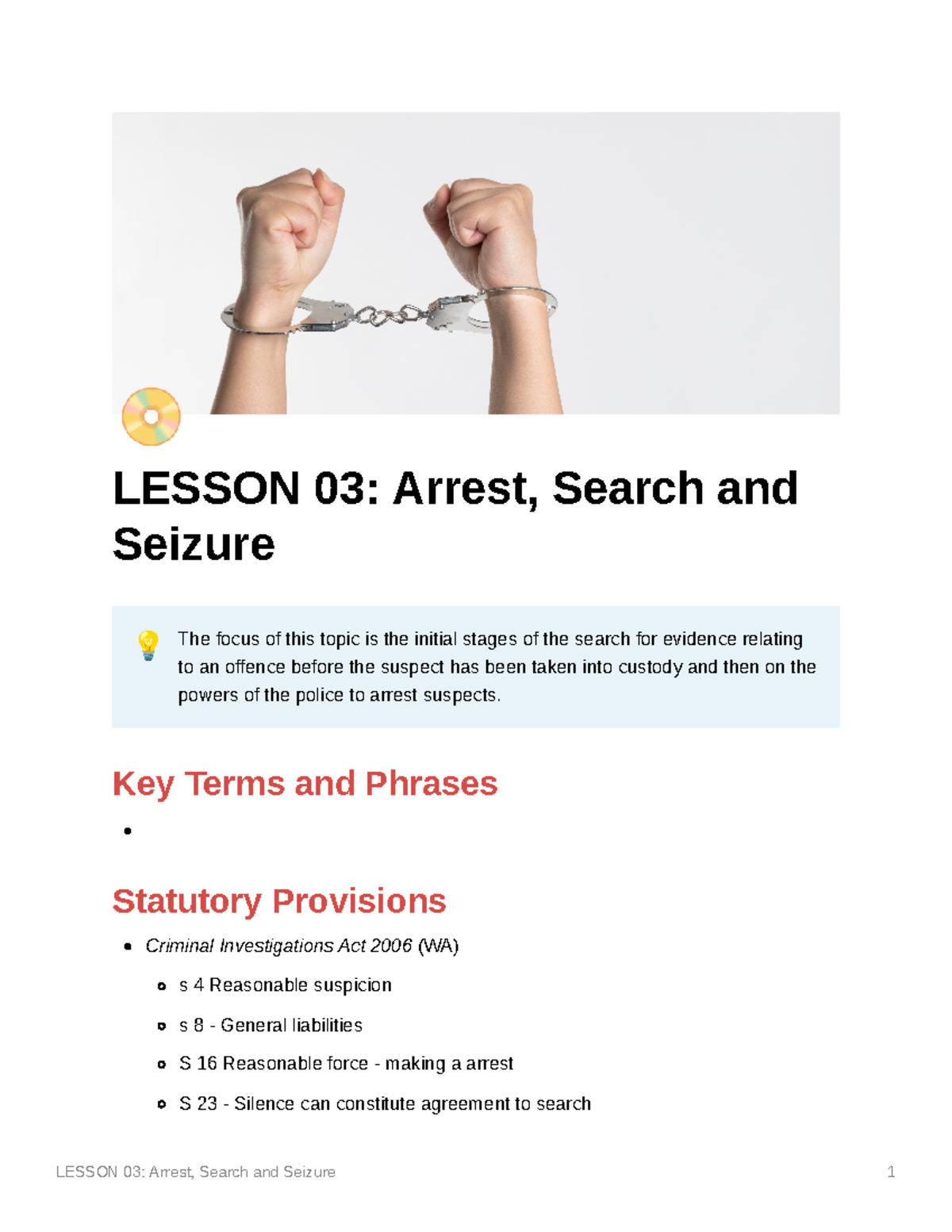 Lesson 03 Arrest Search And Seizure - ® LESSON 03: Arrest, Search And ...