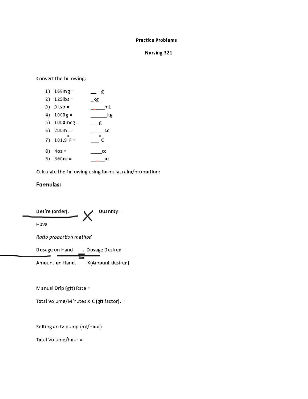 Medication Math Practice Problems (4) Practice Problems Nursing 321