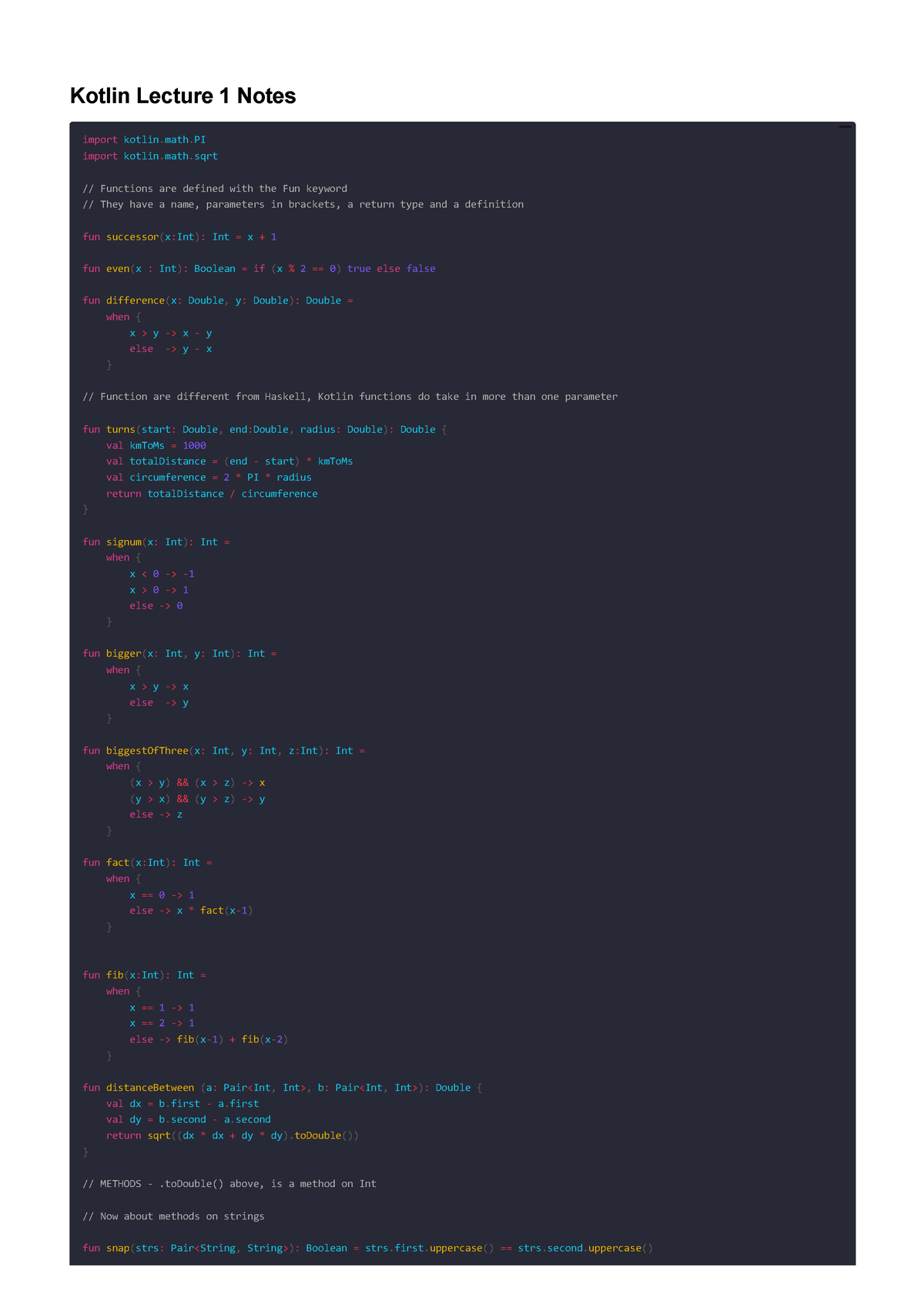 Kotlin Lecture 1 Notes - Kotlin Lecture 1 Notes Import Kotlin.math ...