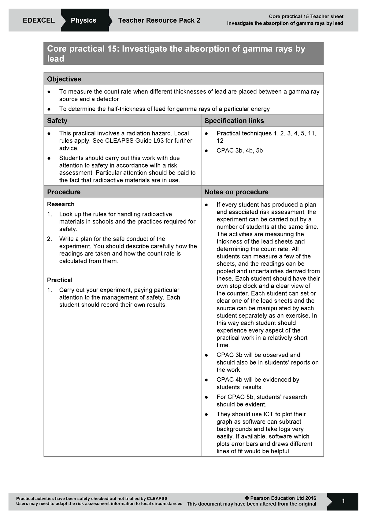 AS And A Level Physics Core Practical 15 Gamma Radiation (Student ...