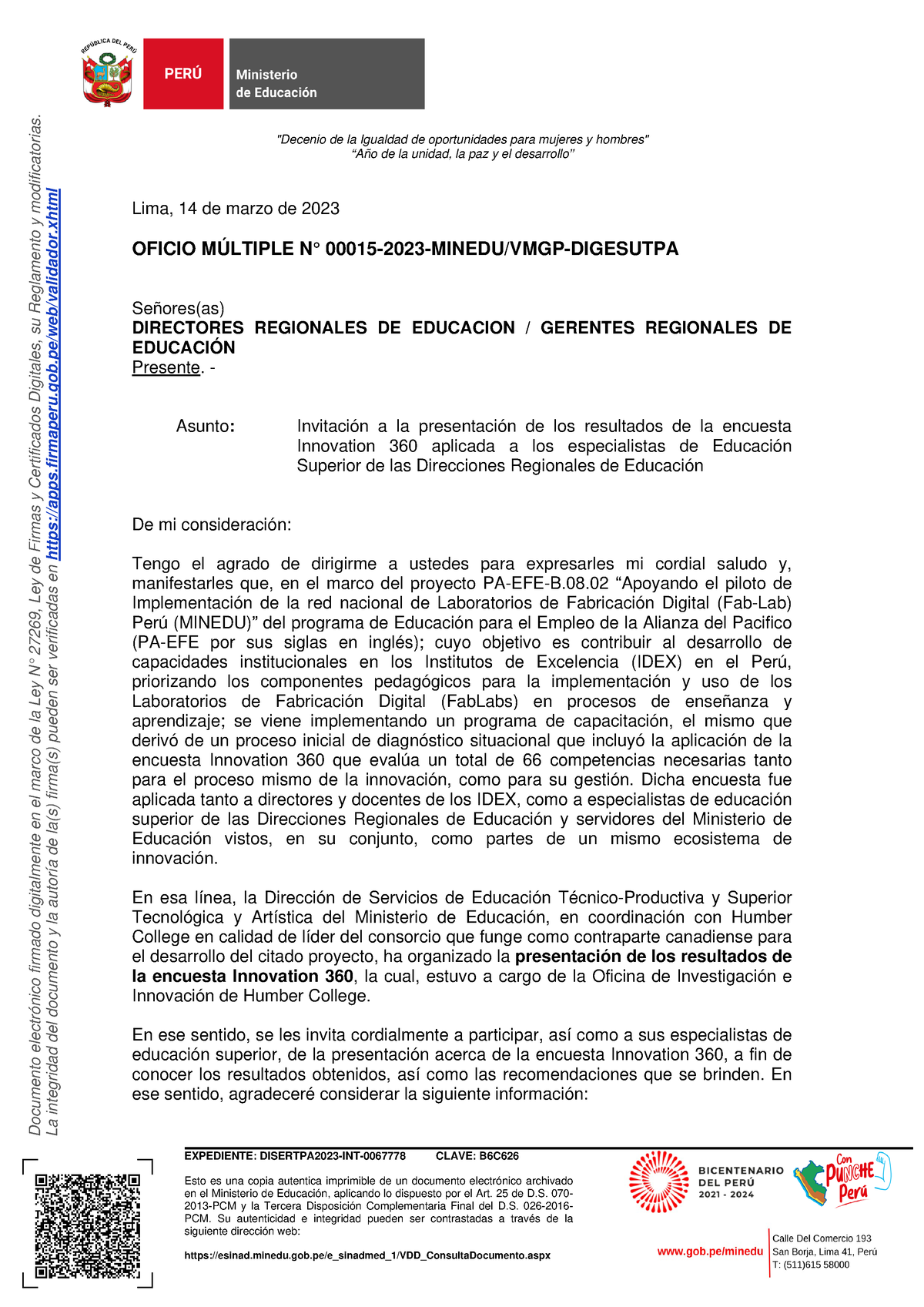 Oficio Multiple-00015-2023- Minedu-VMGP- Digesutpa - Documento ...