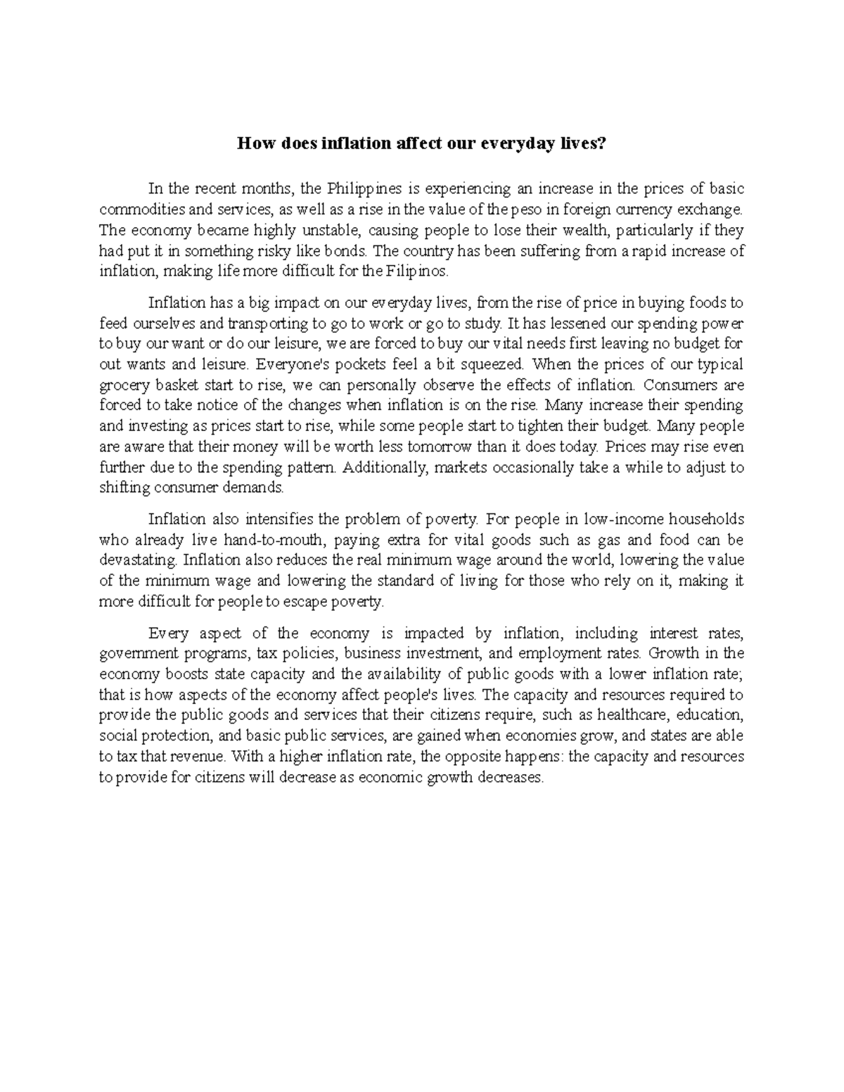 How does inflation affect our everyday lives The economy became