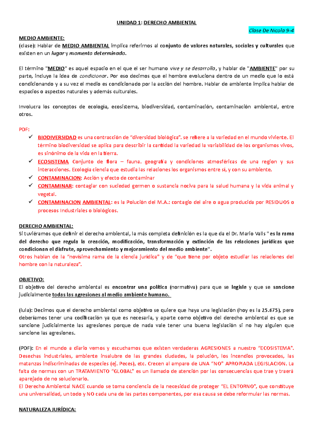 Resumen Primer Parcial Completo - UNIDAD 1 : DERECHO AMBIENTAL Clase De ...