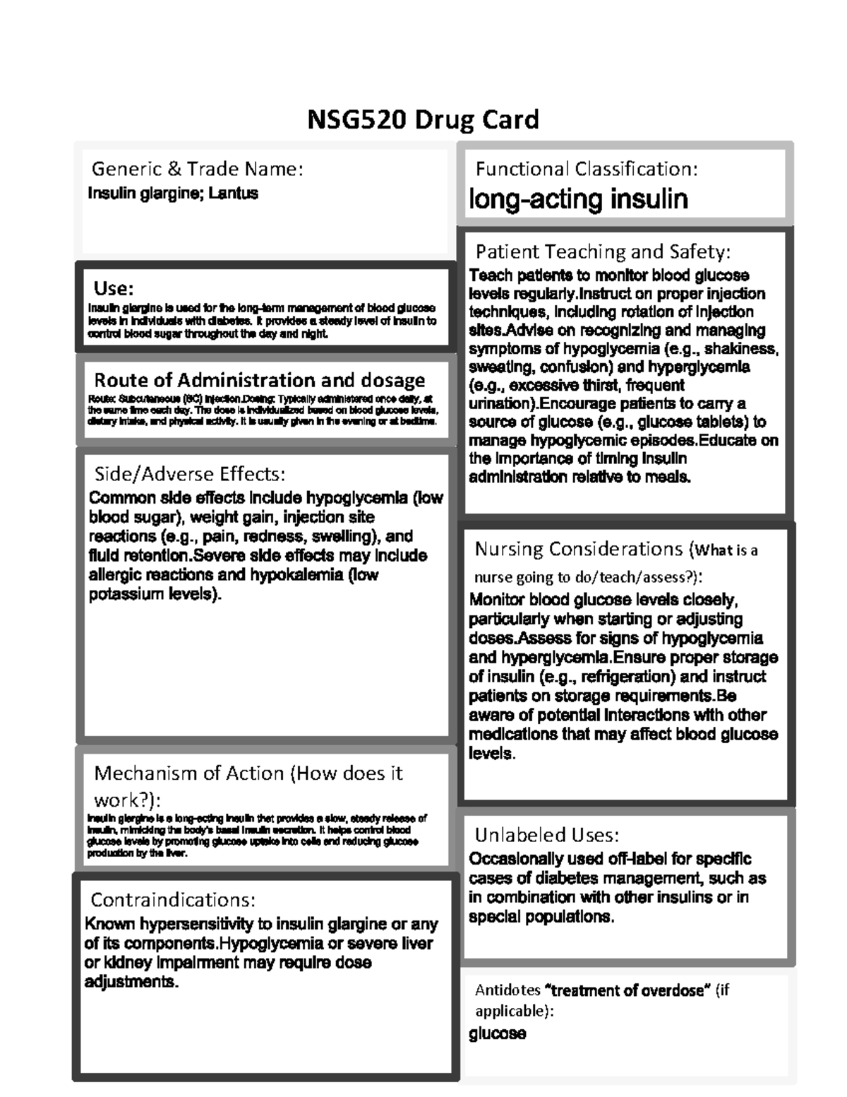 Insulin Glargine - Drug cards week 13 - NSG520 - NSG520 Drug Card ...