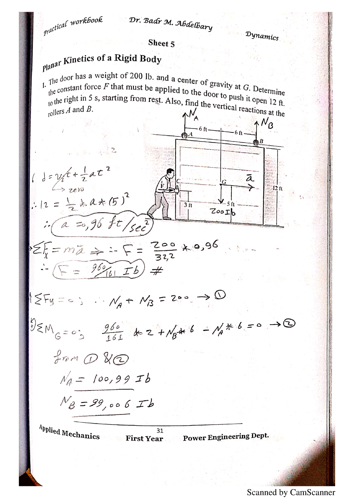 Sheet #5 Planar Kinetics Of A Rigid Bodies - Applied Mechanics - Studocu