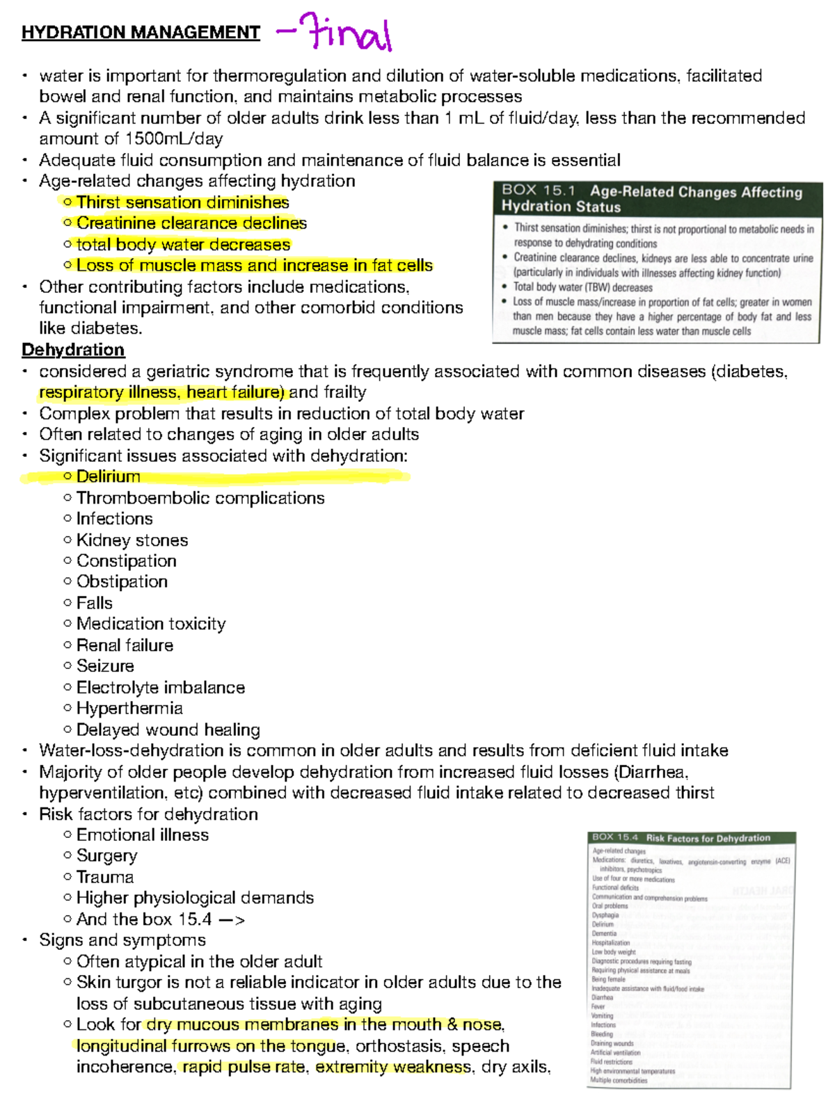 Chapter 15 - HYDRATION MANAGEMENT water is important for ...