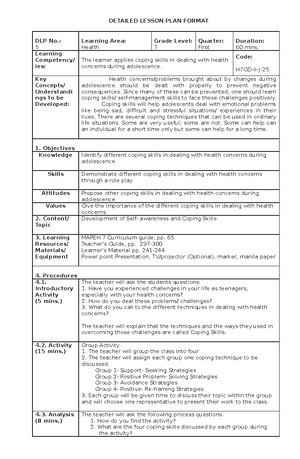 30 Health Dlp - DLP MAPEH 7 - DETAILED LESSON PLAN FORMAT DLP No.: 7 ...