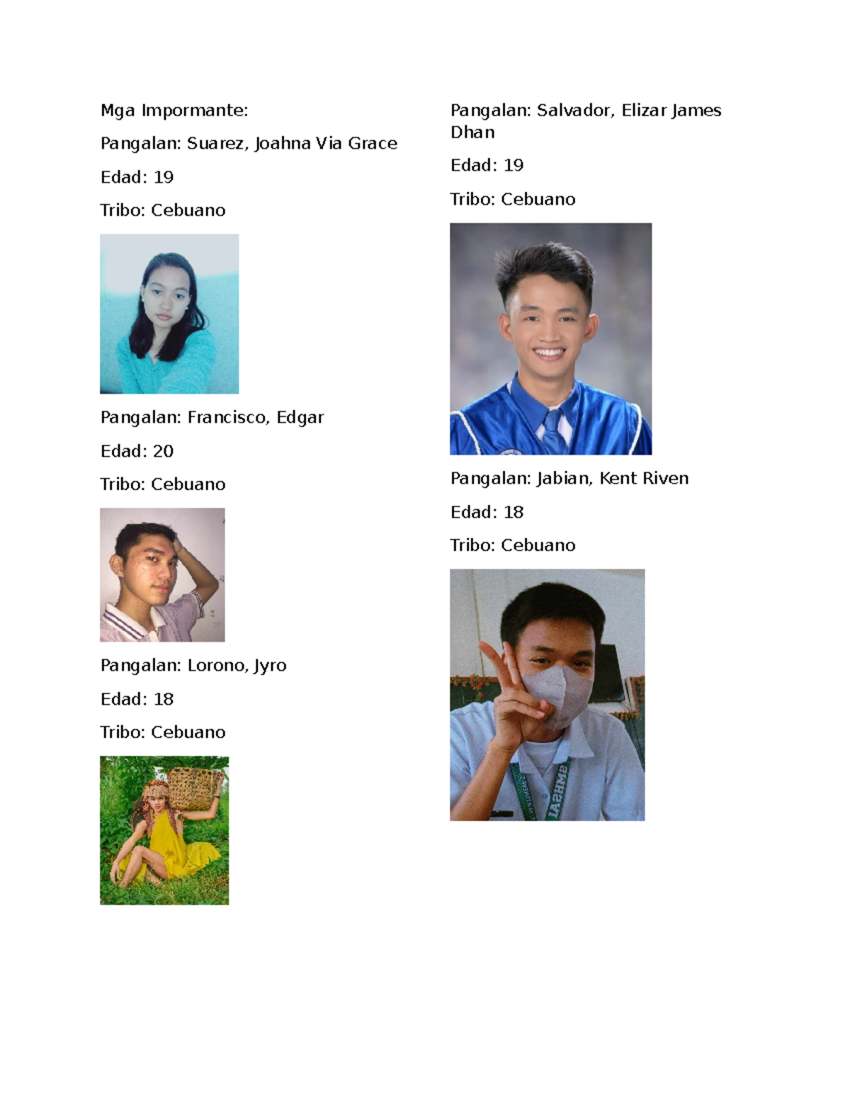 Transcription-sa-interview - Mga Impormante: Pangalan: Suarez, Joahna ...