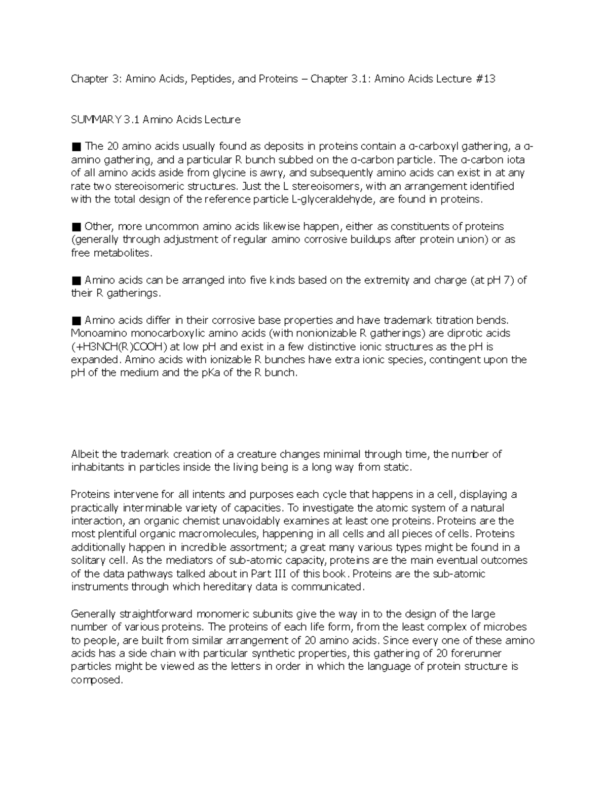 Chapter 3 - Amino Acids , Peptides , and Proteins - Amino Acids Lecture ...