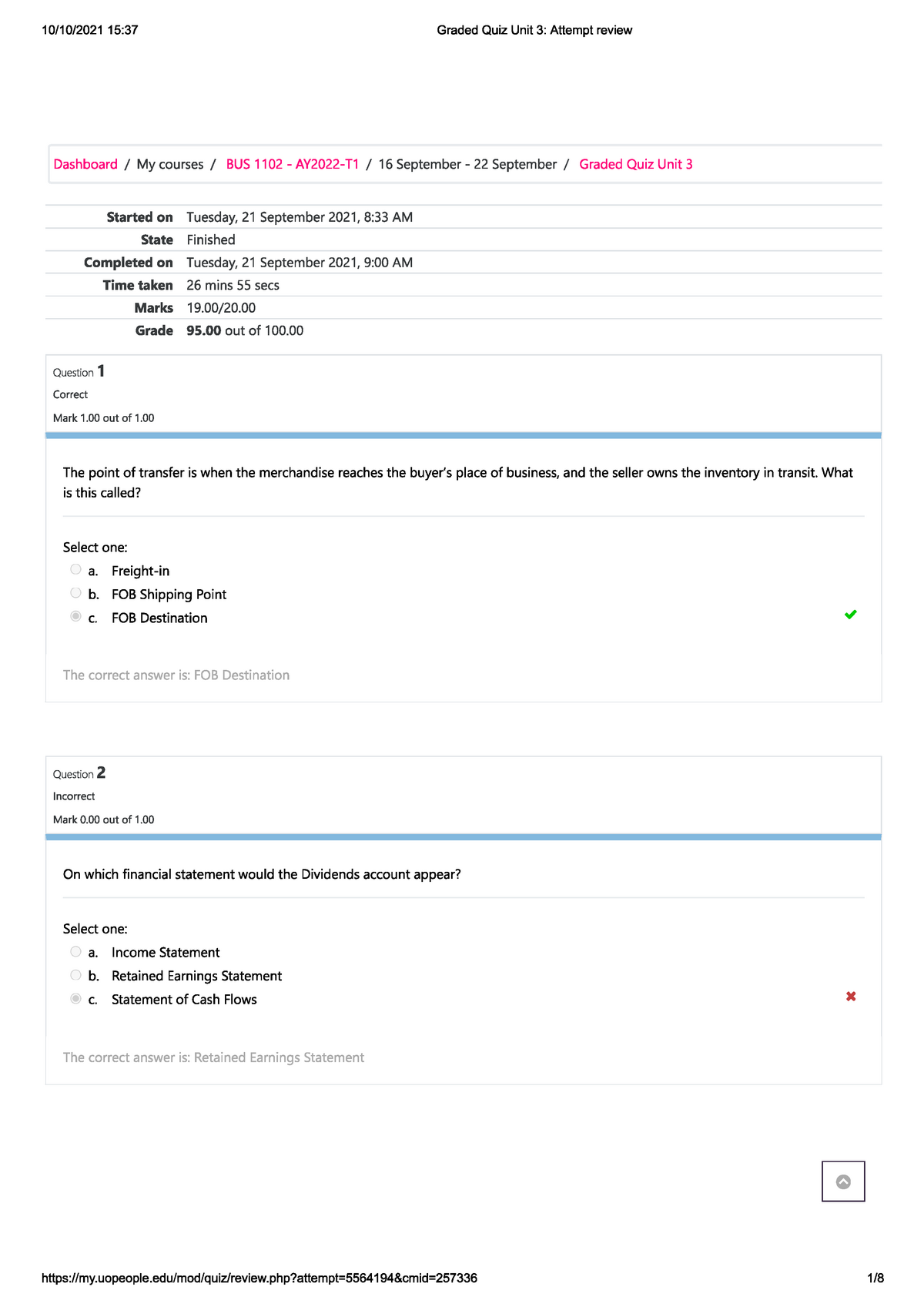 Graded Quiz 1 - BUS 1102 Basic Accounting - Bus 1102 - UoPeople - Studocu