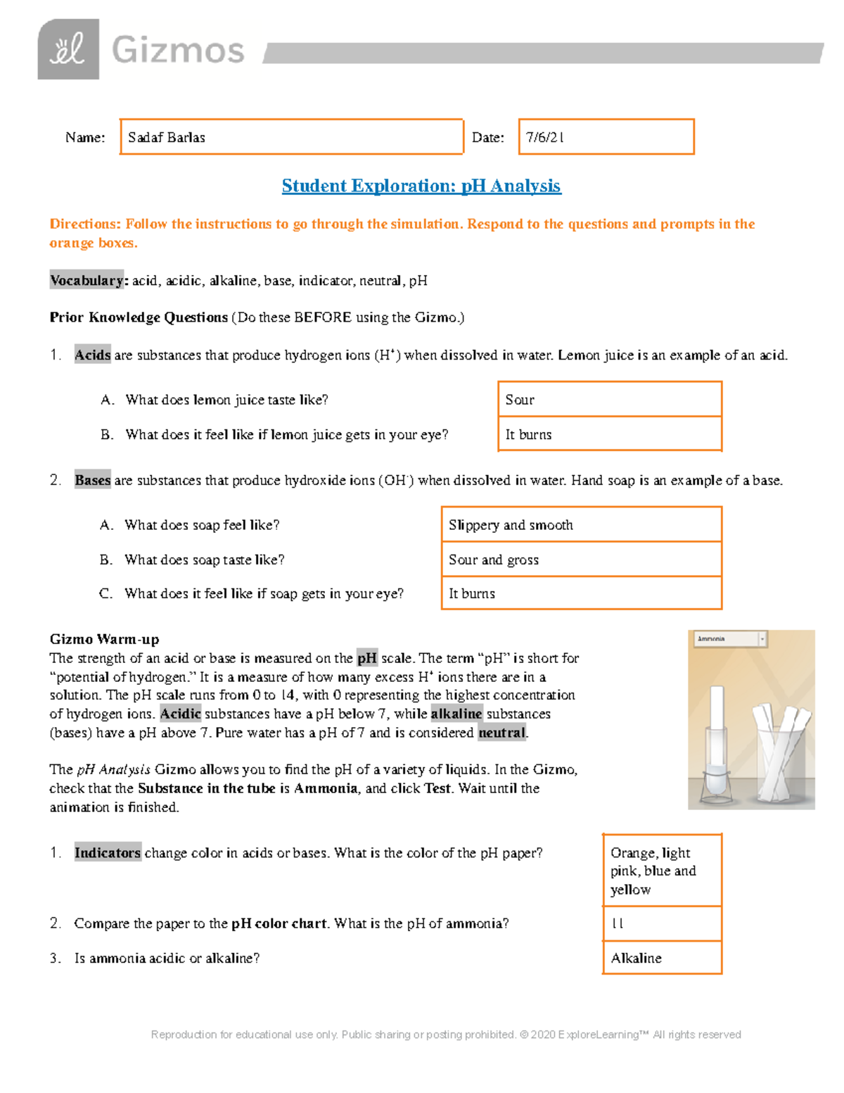 Isabelle diaz p H Analysis Gizmo Name Sadaf Barlas Date 7/6