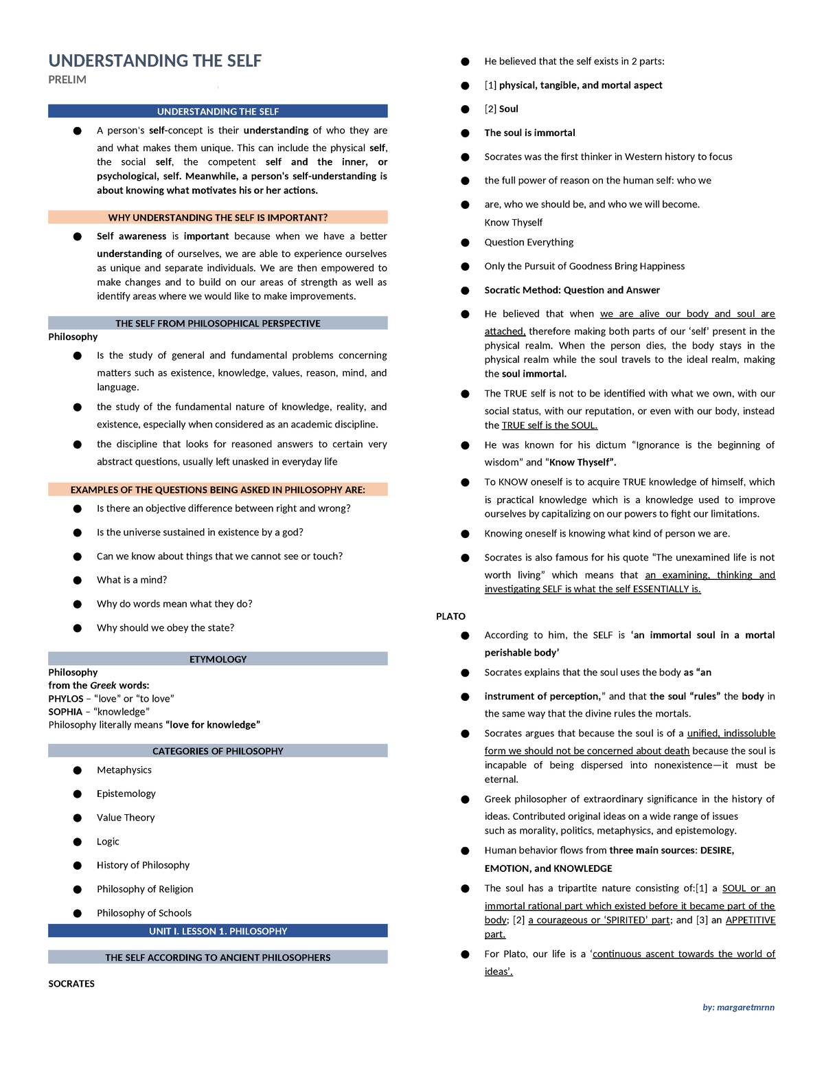 Undself-prelim - Summary Marketing Management - UNDERSTANDING THE SELF ...