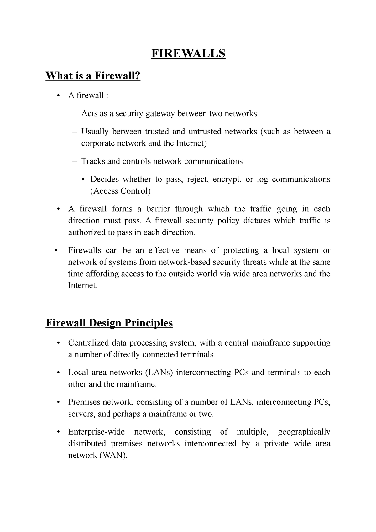 Firewalls - FIREWALLS What is a Firewall? A firewall : Acts as a ...