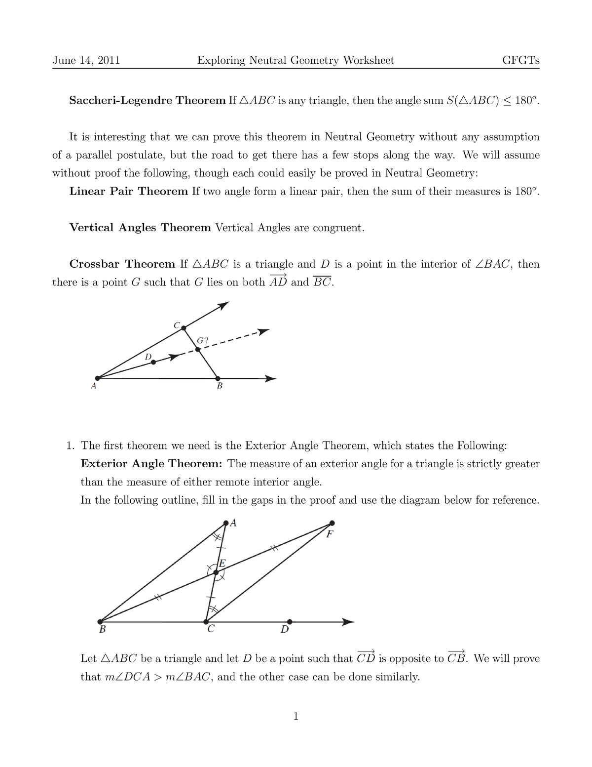 Neutral Geometry Theorems - June 14, 2011 Exploring Neutral Geometry ...