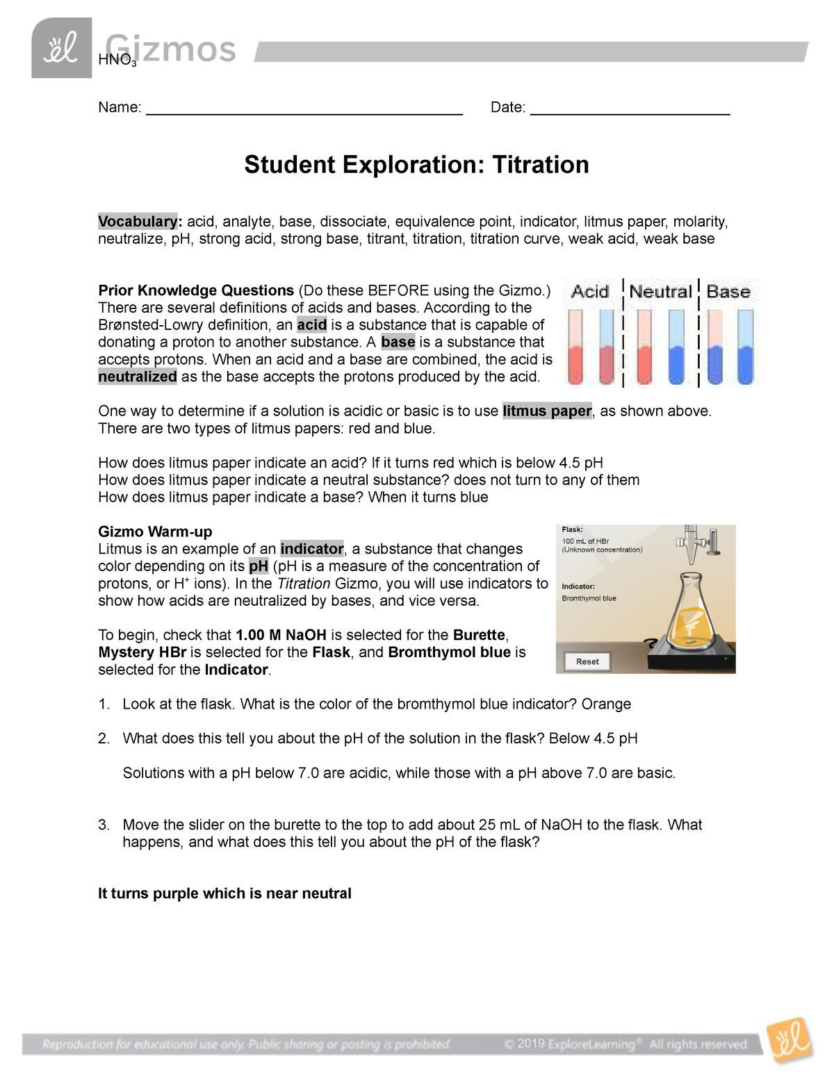 Copy of Gr.11 Gizmo for online students Titration SE HNO 3 Name