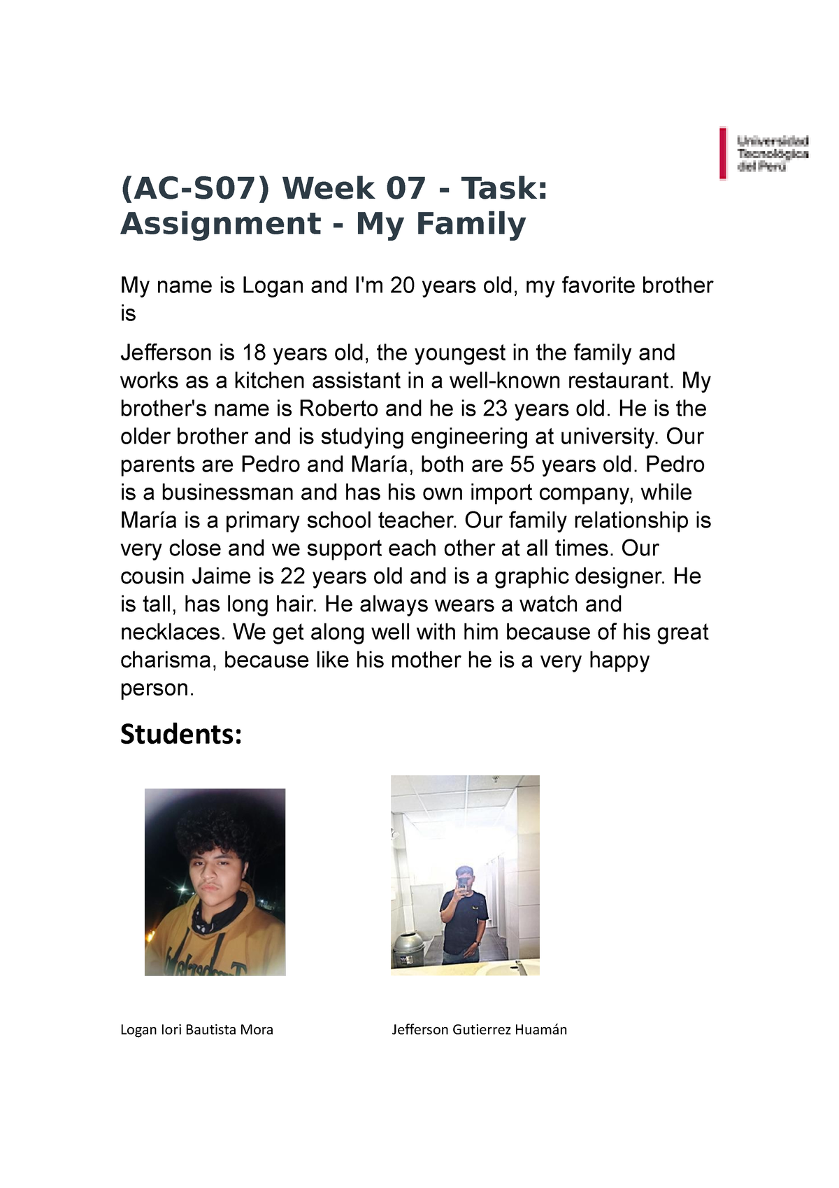 (ac s07) week 7 task assignment my family utp