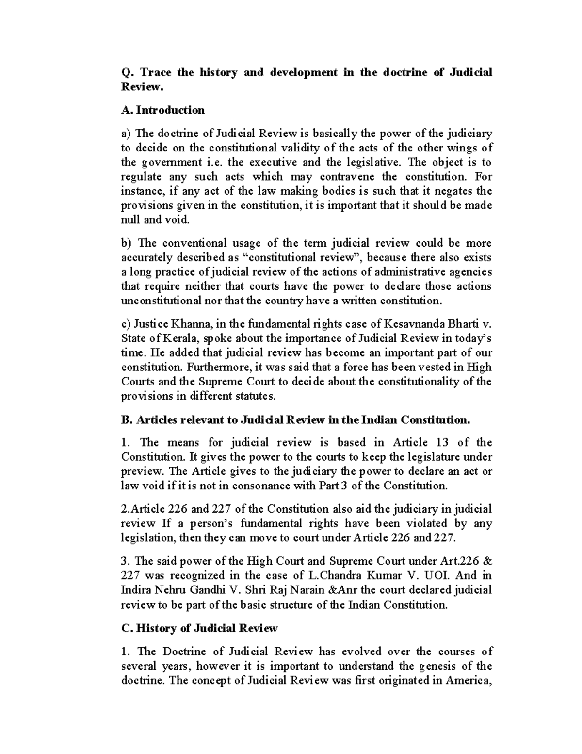 Doctrine Of Judicial Review Q Trace The History And Development In
